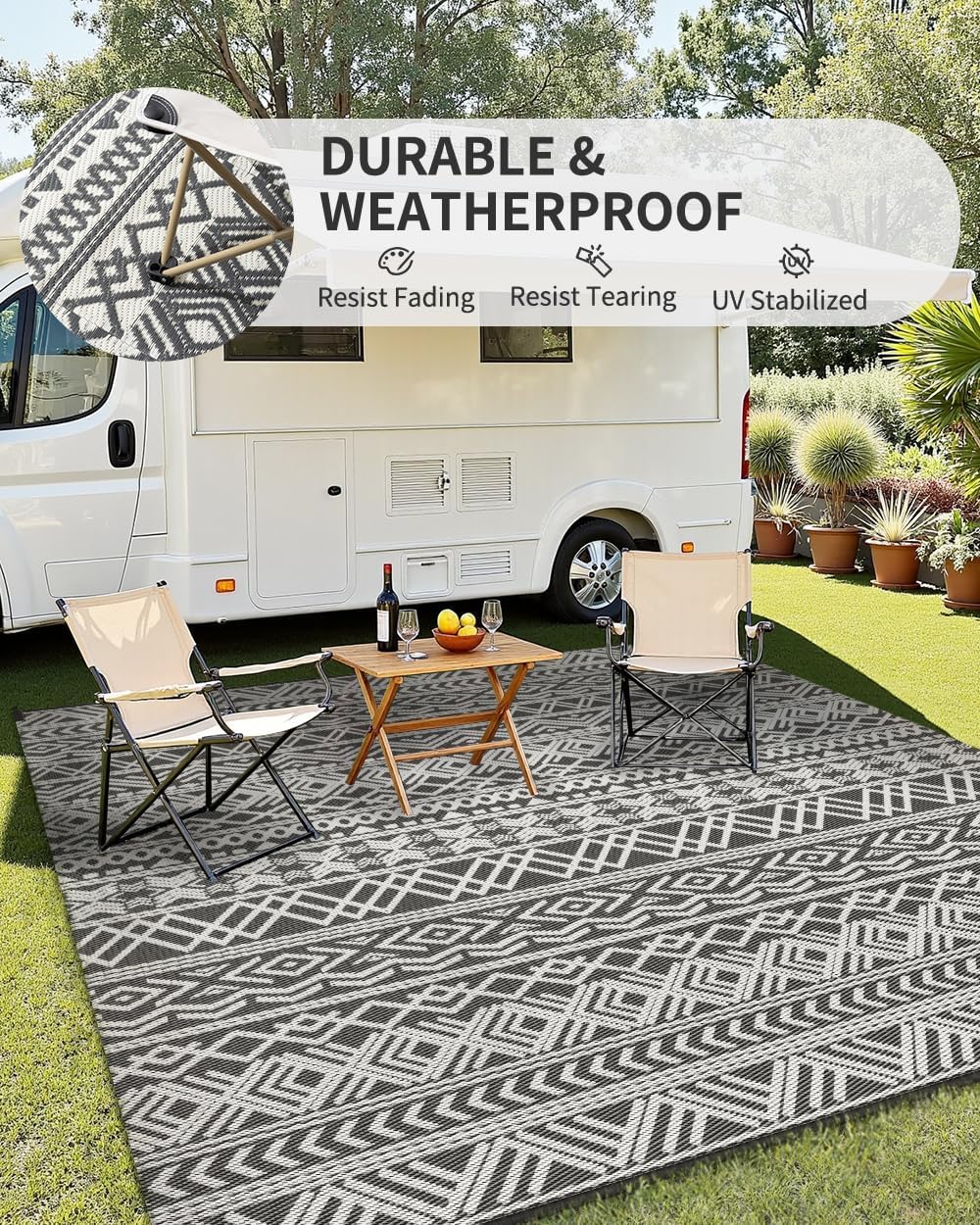Thumbnail 3 de MontVoo Outdoor Rug Carpet Waterproof 5x8 — Reversible Boho Outdoor Mat for Patio, RV, Camping