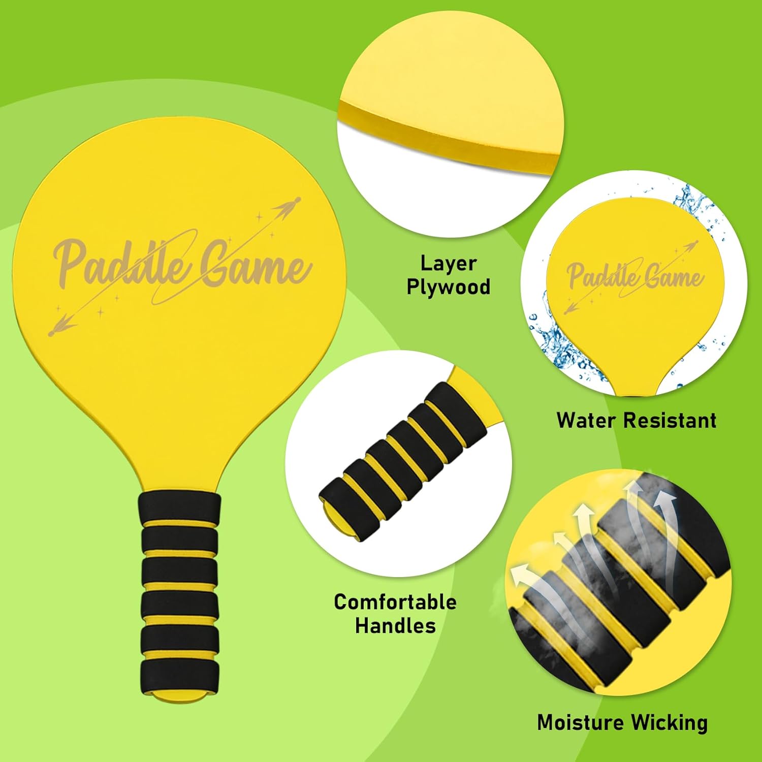 Thumbnail 2 de INPODAK Beach Bat and Ball Set – Kids Wooden Paddle Ball Racket Game (2 paddles, 4 birdies, 2 balls)