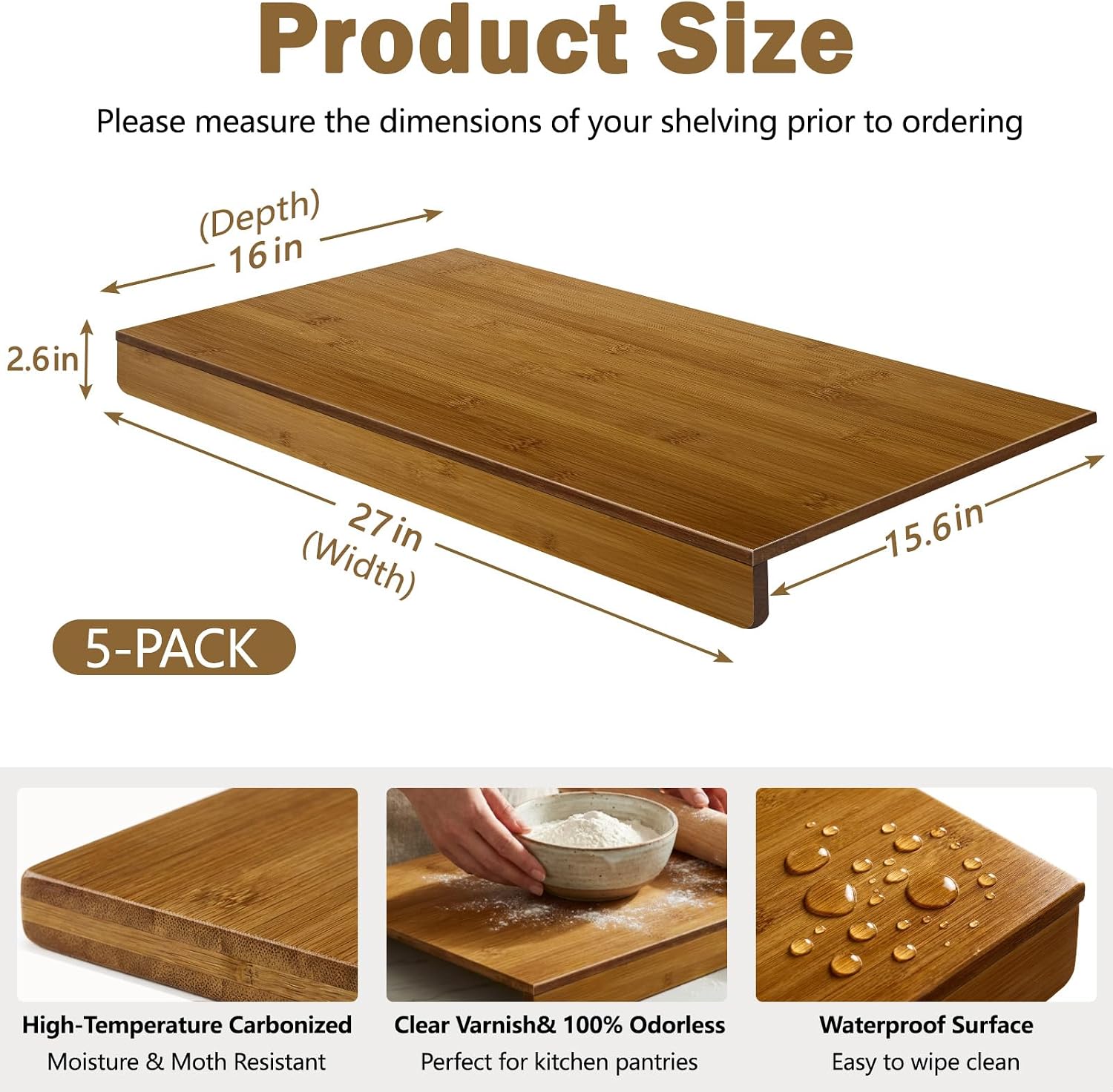 Thumbnail 5 de Fobyni Solid Carbonized Bamboo Wire Shelf Covers (5pcs, 27" W x 16" D)