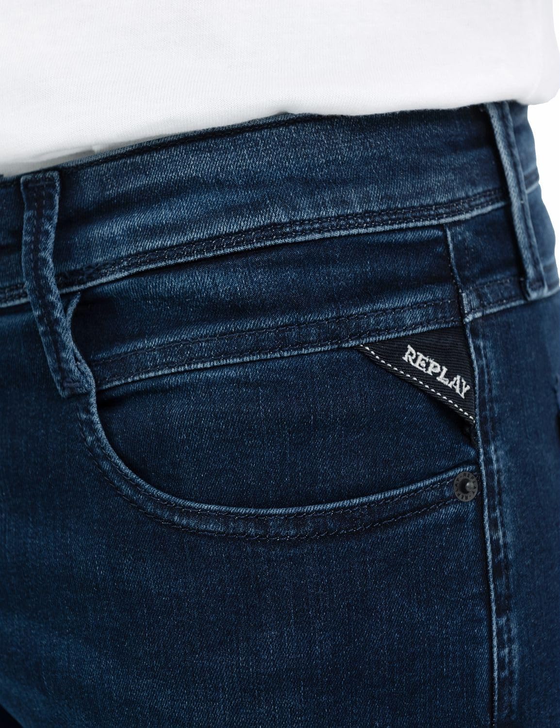 Detalle de Replay Anbass Slim-Fit Jeans mit Comfort Stretch für Herren