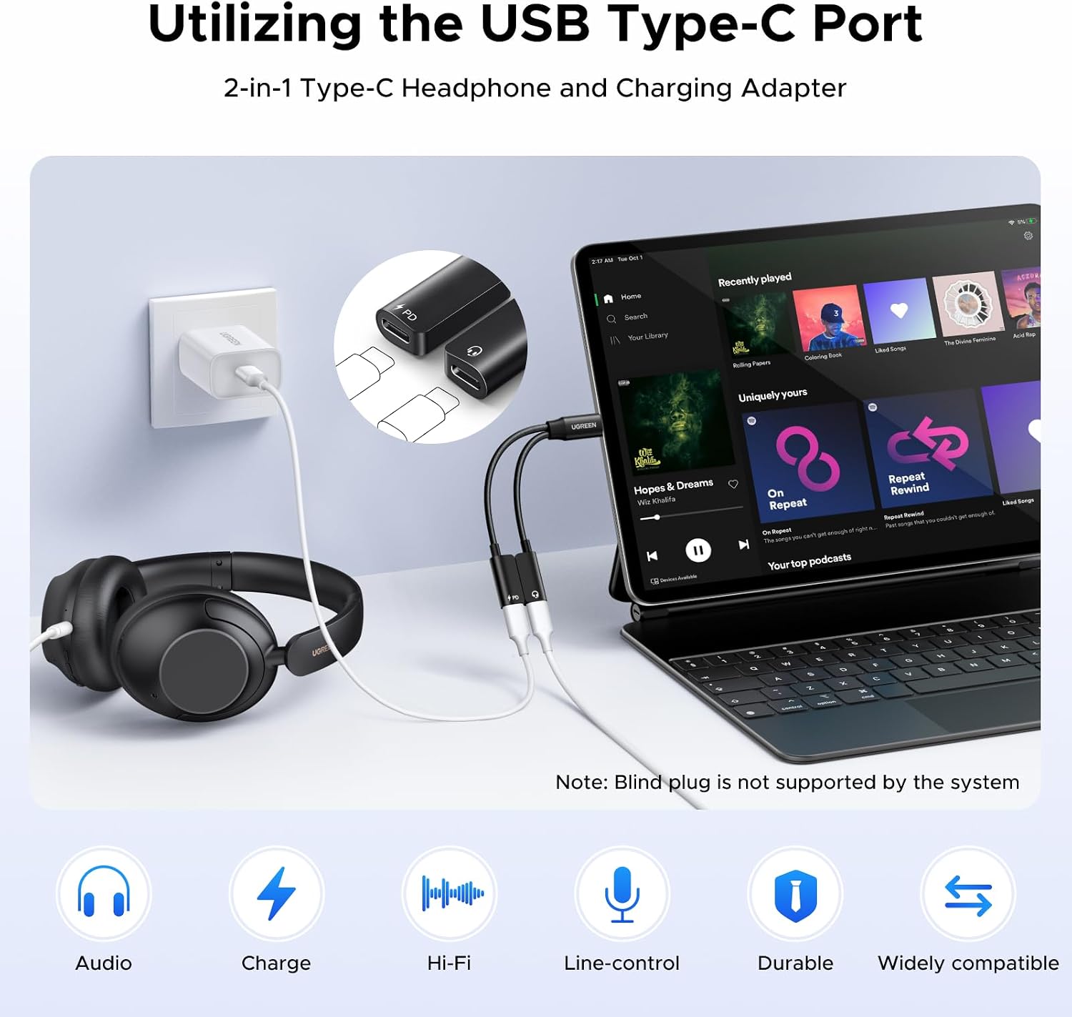Detalle 2 de UGREEN UGREEN Magnetic USB C Splitter 60W