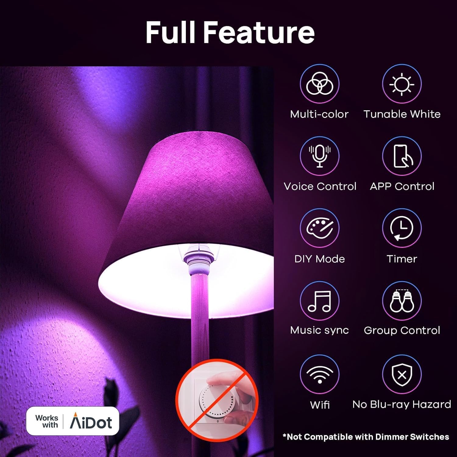 Thumbnail 3 de Linkind LS0101811266 Matter A19 Smart Bulbs, E26, 800 Lumens, Colour-Changing