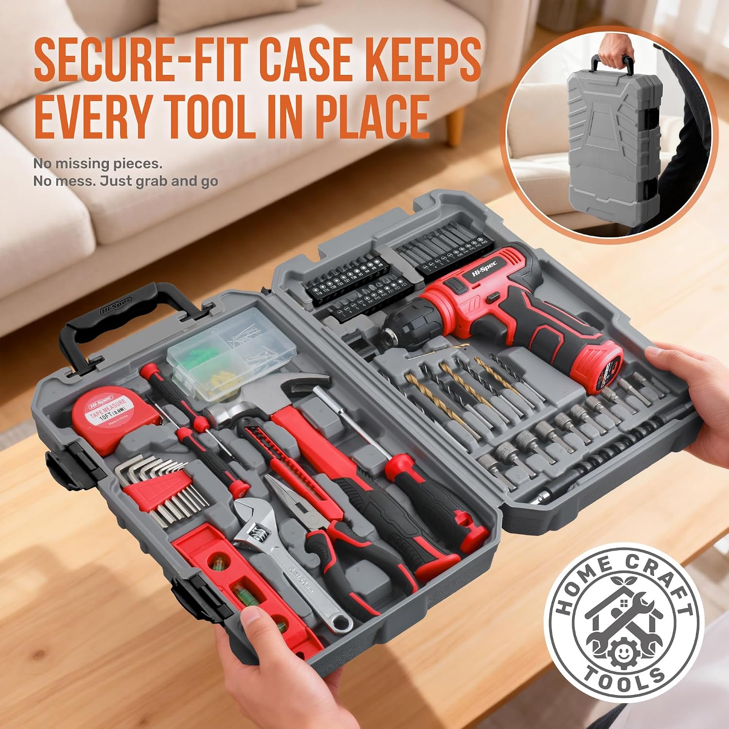 Thumbnail 6 de Hi-Spec DT30558E-DE 8V Cordless Drill and Home Tool Set, USB Rechargeable