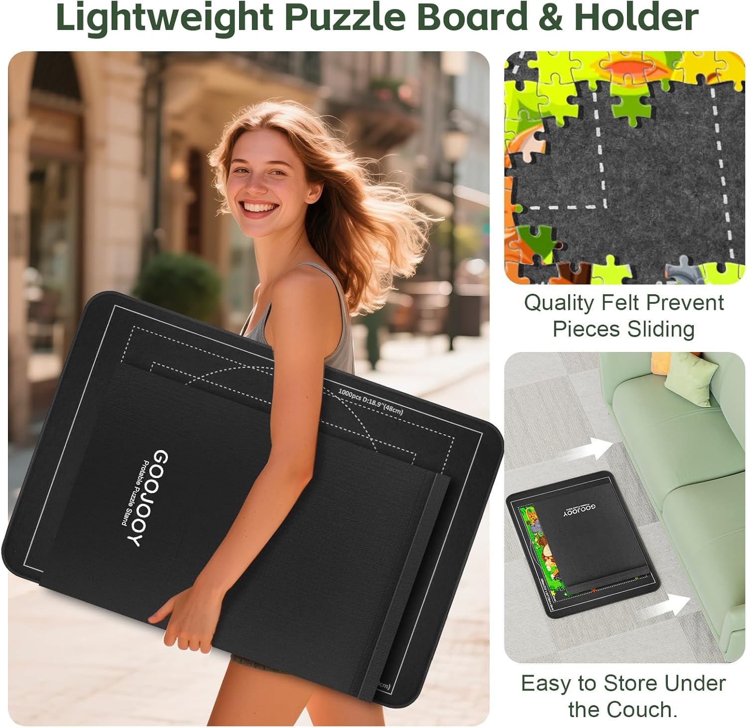 Detalle 2 de GOOJOOY Plateau Puzzle avec Support Réglable et Couvercle Protecteur – ensemble portable pour puzzles jusqu’à 1000 pièces