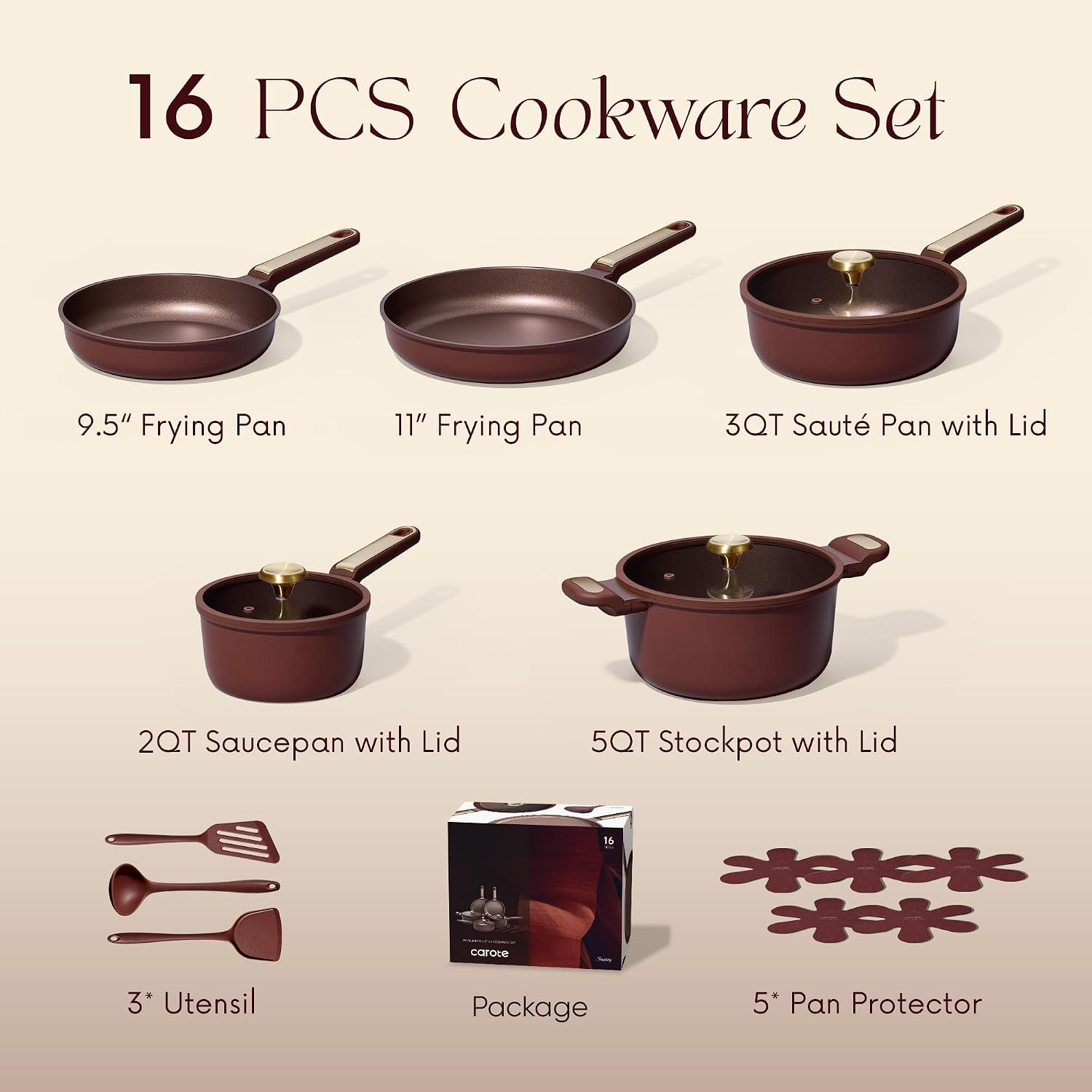 Detalle 2 de CAROTE Nonstick Pots and Pans Set (16-Piece) in Wine Red