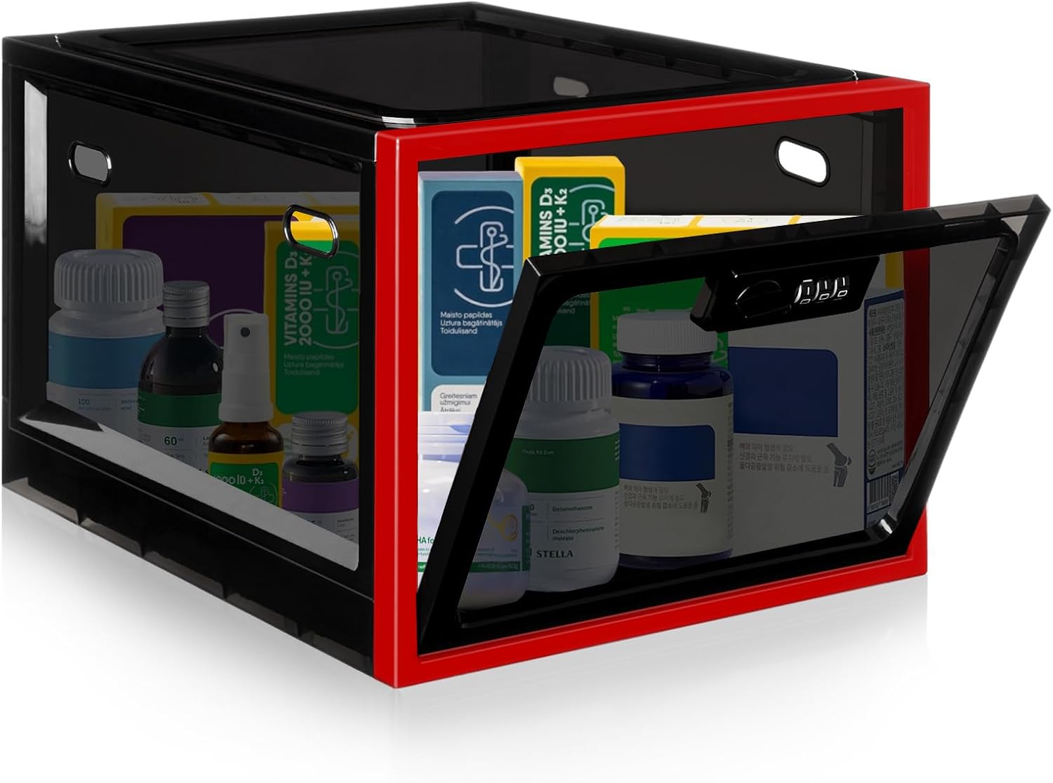 Detalle de Chefeggukk Medicine Lock Box with Code, 12.6L – Large Clear, BPA‑Free Lockable Storage for Medicine, Snacks, Electronics