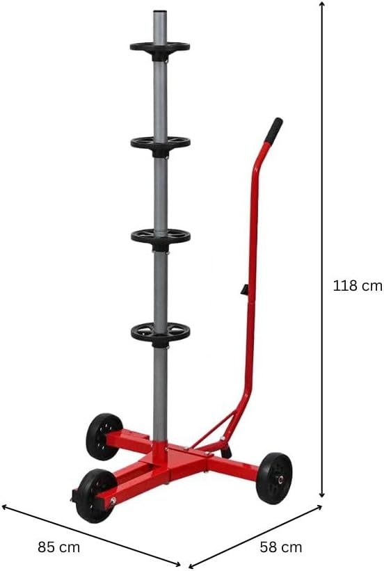 Detalle de PROREGAL Felgenbaumwagen CARRERO – Reifenständer für Autoreifen bis 225 mm, 118 x 85 x 58 cm, rot