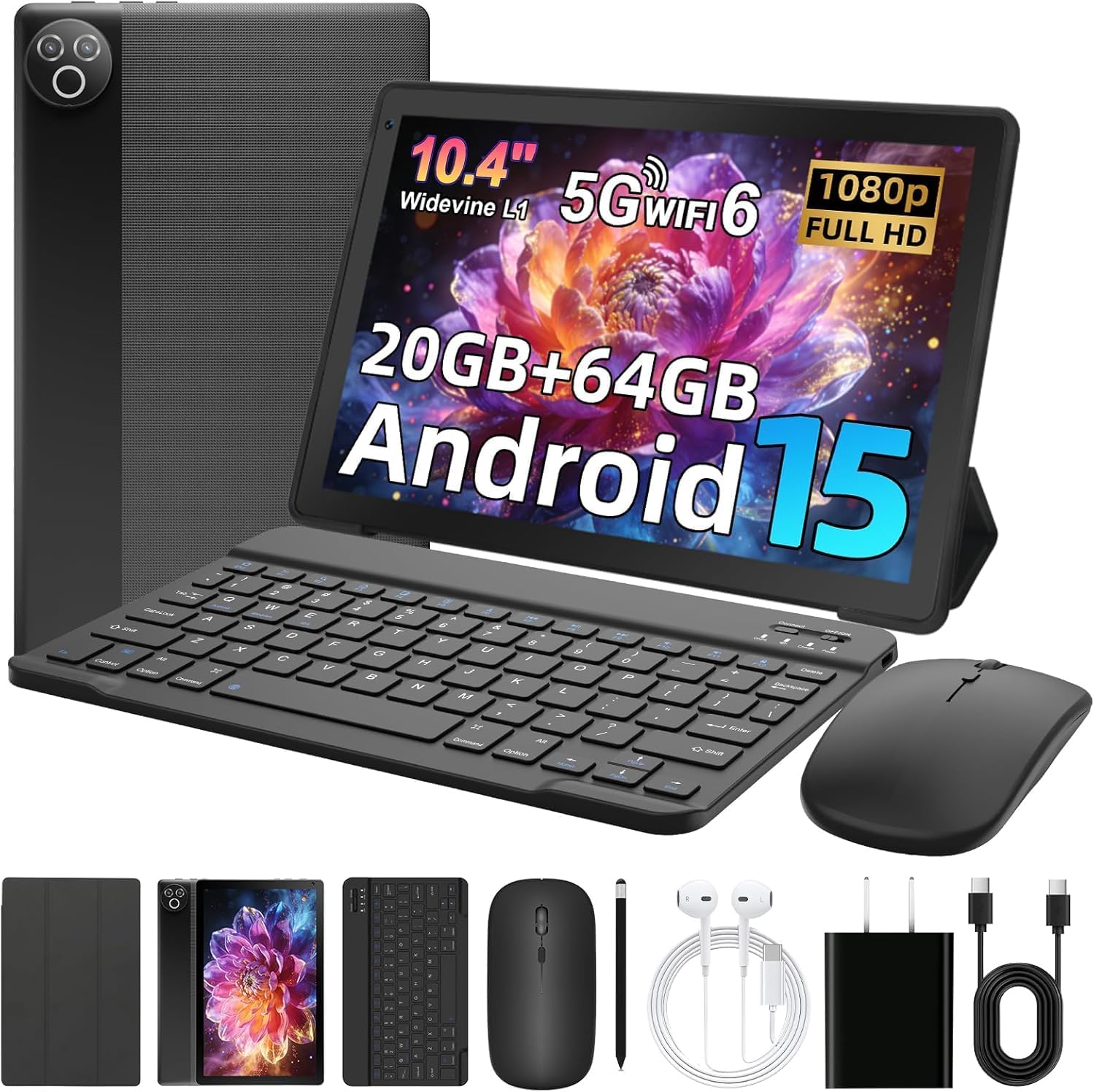 Detalle de MUISOO Android 15 10.4-inch Tablet (20GB RAM + 64GB, WiFi 6, Bluetooth 5.4) with Keyboard, Pen & Mouse