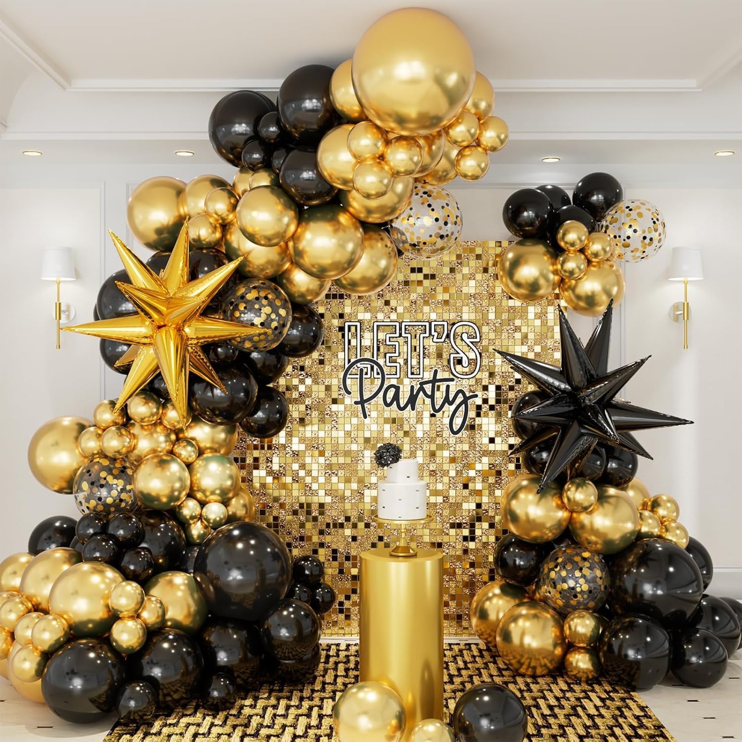 Detalle de CboDeco Black and Gold Balloon Garland Arch Kit (146pcs)