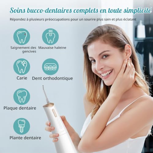 Detalle 1 de FlossJet, hydropulseur dentaire sans fil à 4 modes, réservoir 300 ml et IPX7