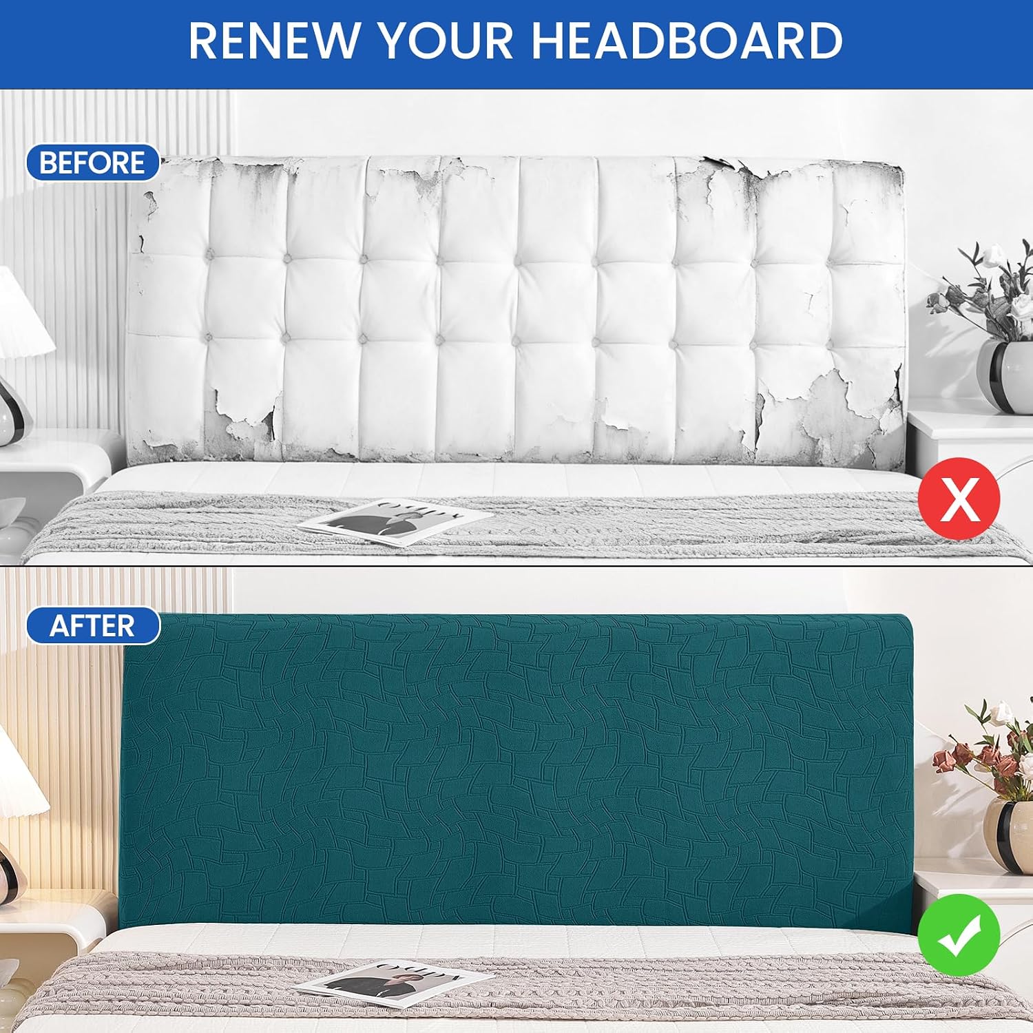 Thumbnail 6 de Ystyle Copri testiera letto per materasso matrimoniale/singolo elasticizzato da 180 cm, verde scuro