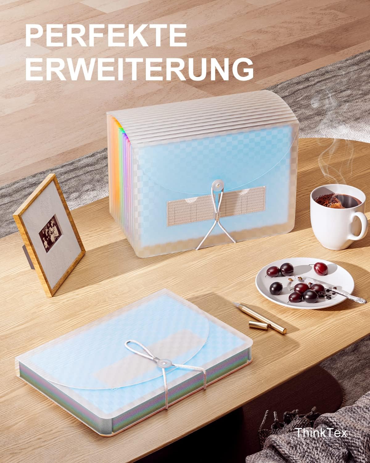Detalle de ThinkTex Accordian Aktenordner – 12 Fächer, erweiterbar, A4, Blau