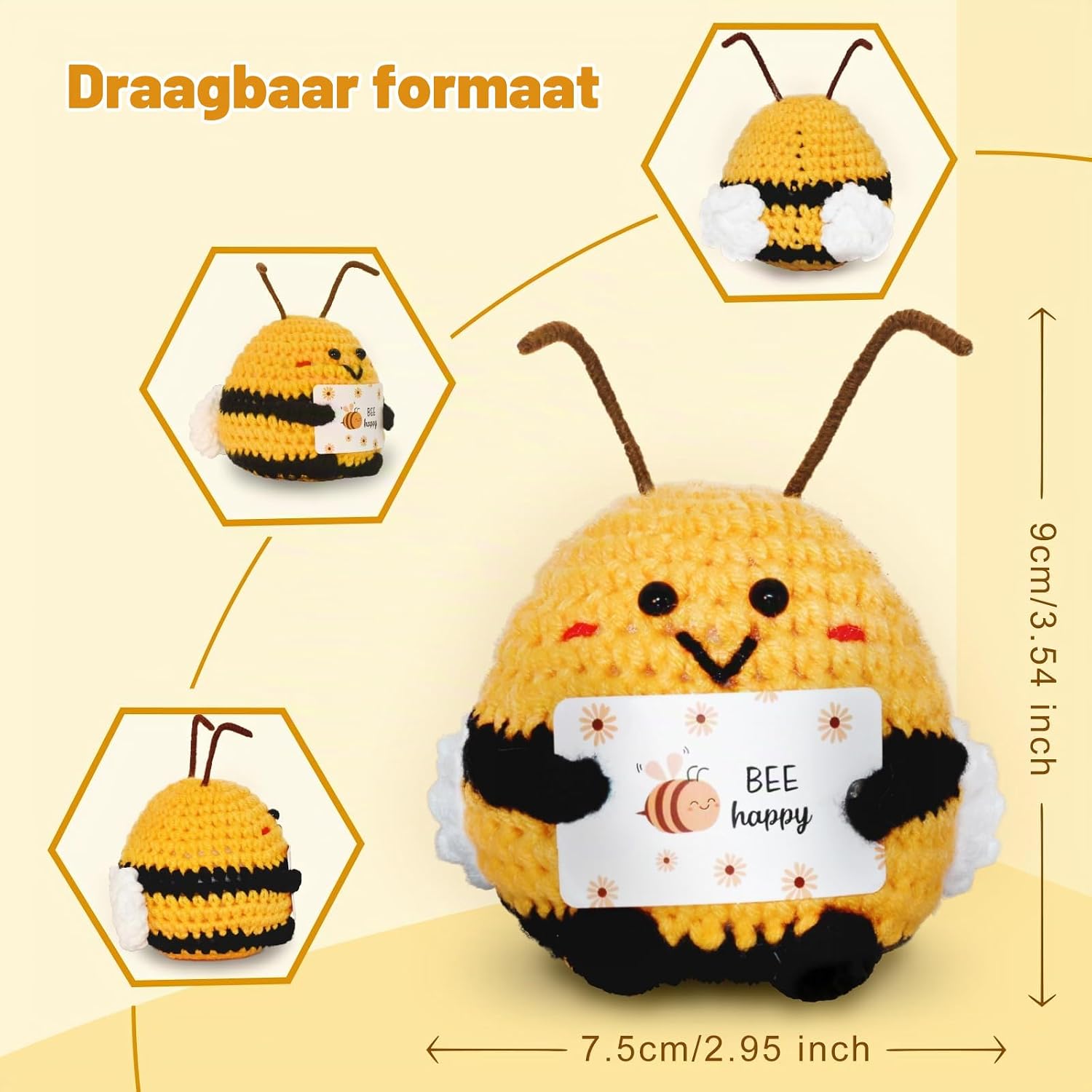 Detalle de DealKits Pocket Hug Biene gehaakte bij, 8 cm met BEE happy-kaartje