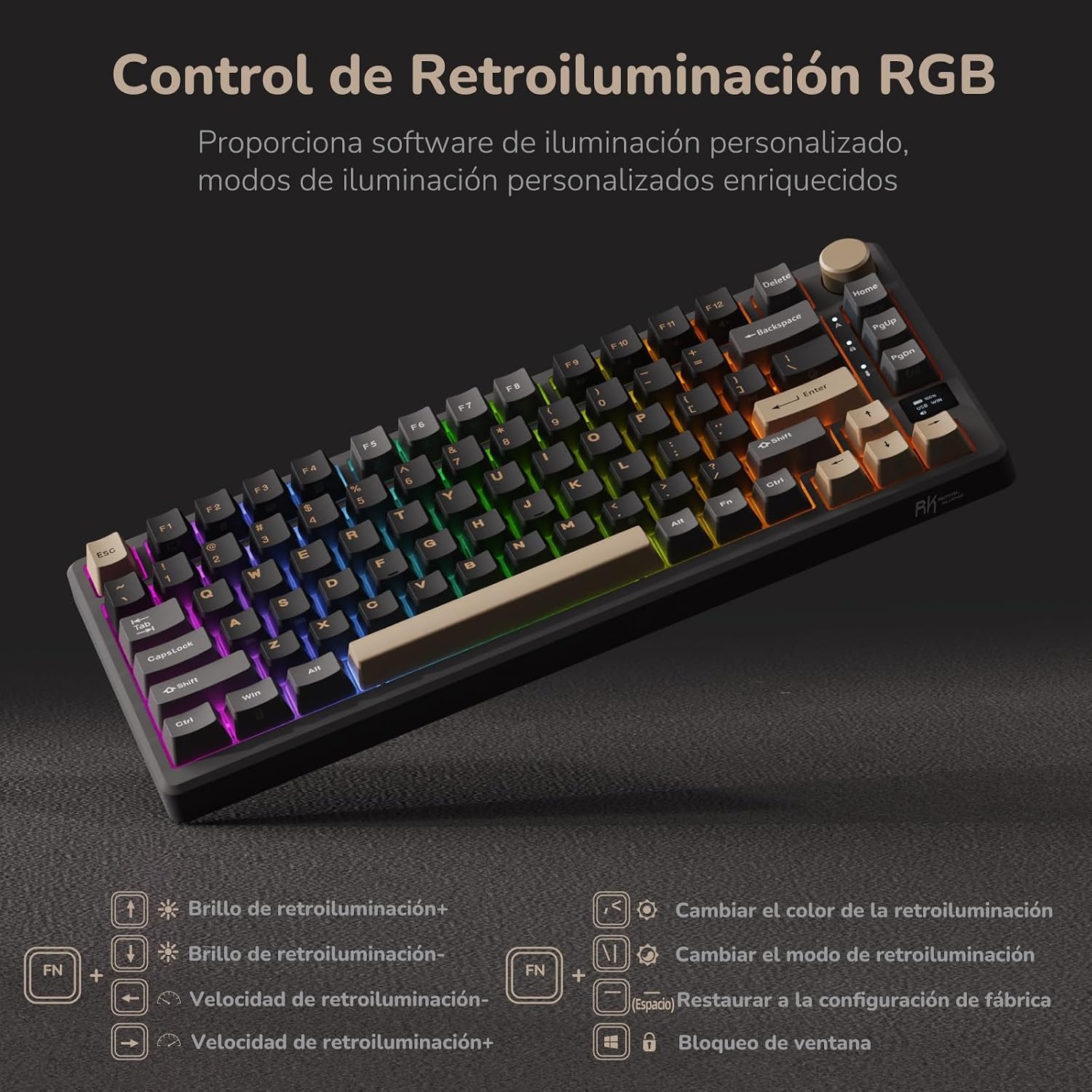 Detalle 2 de RK Royal Kludge M75 Teclado Mecánico Inalámbrico RGB⌨