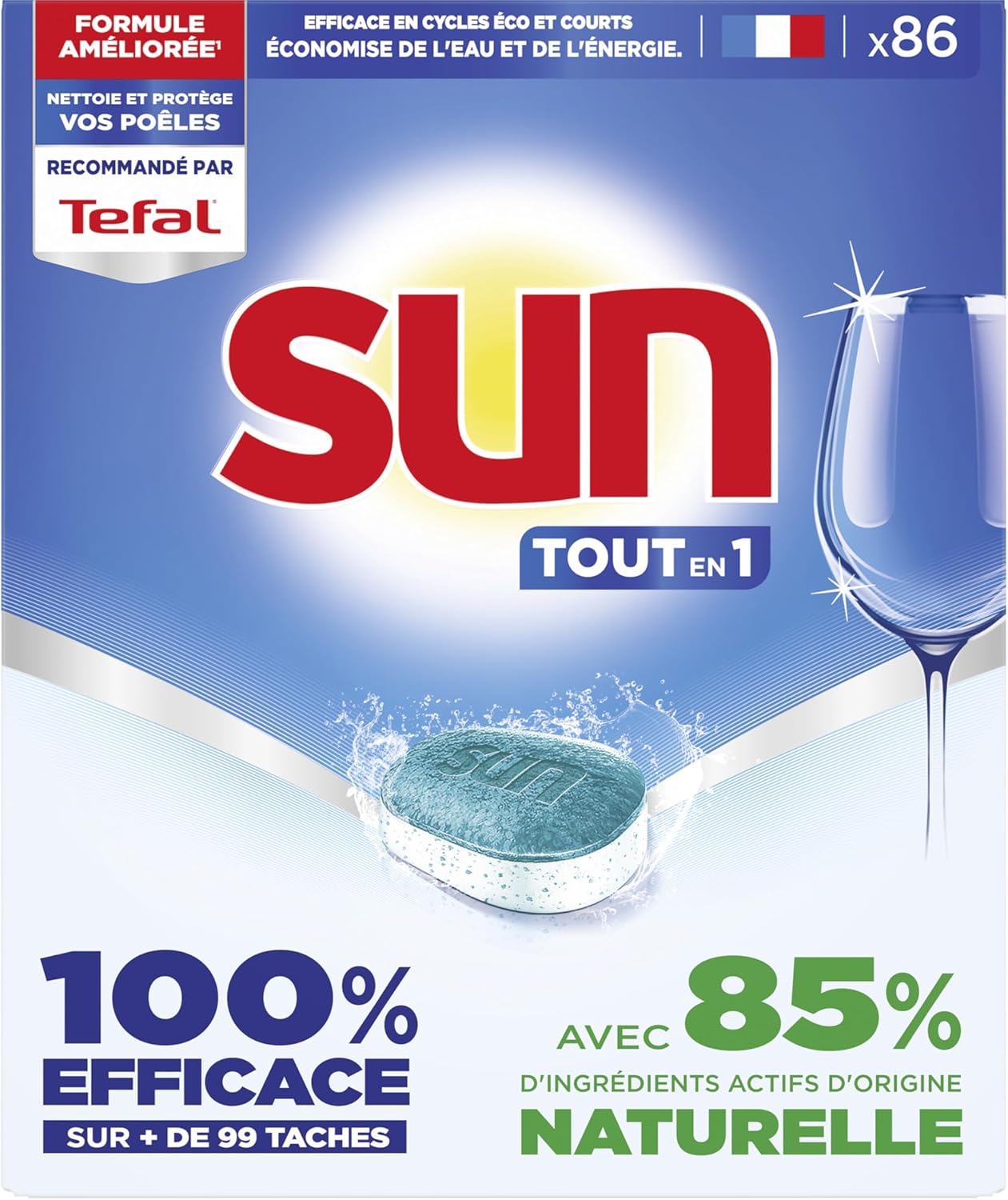 Thumbnail 1 de SUN – Pastilles lave-vaisselle Tout en 1 Regular, 86 tablettes, 85% d'ingrédients d'origine naturelle, fabriqué en France