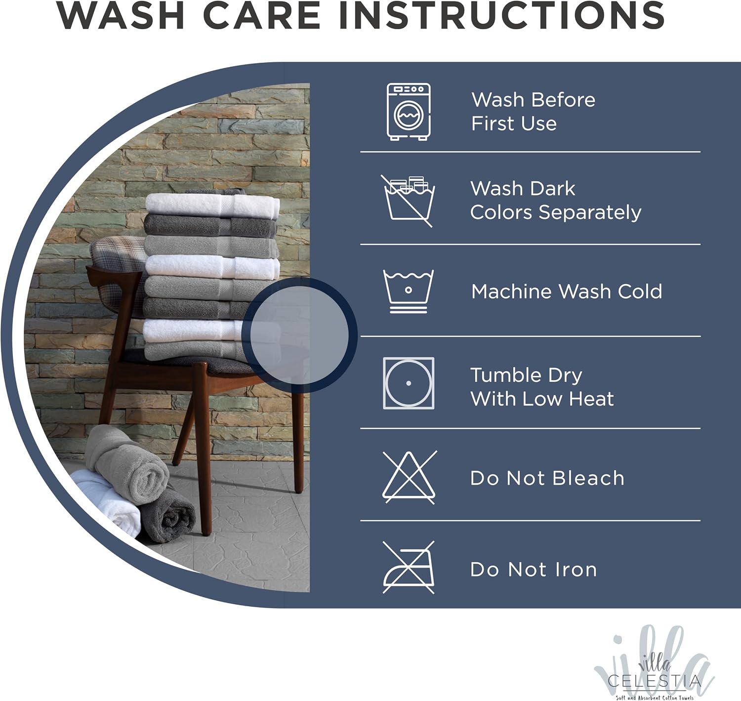 Detalle de Villa Celestia Cotton Washcloths Set of 6 – 12x12, 100% Ring-Spun Cotton, Navy