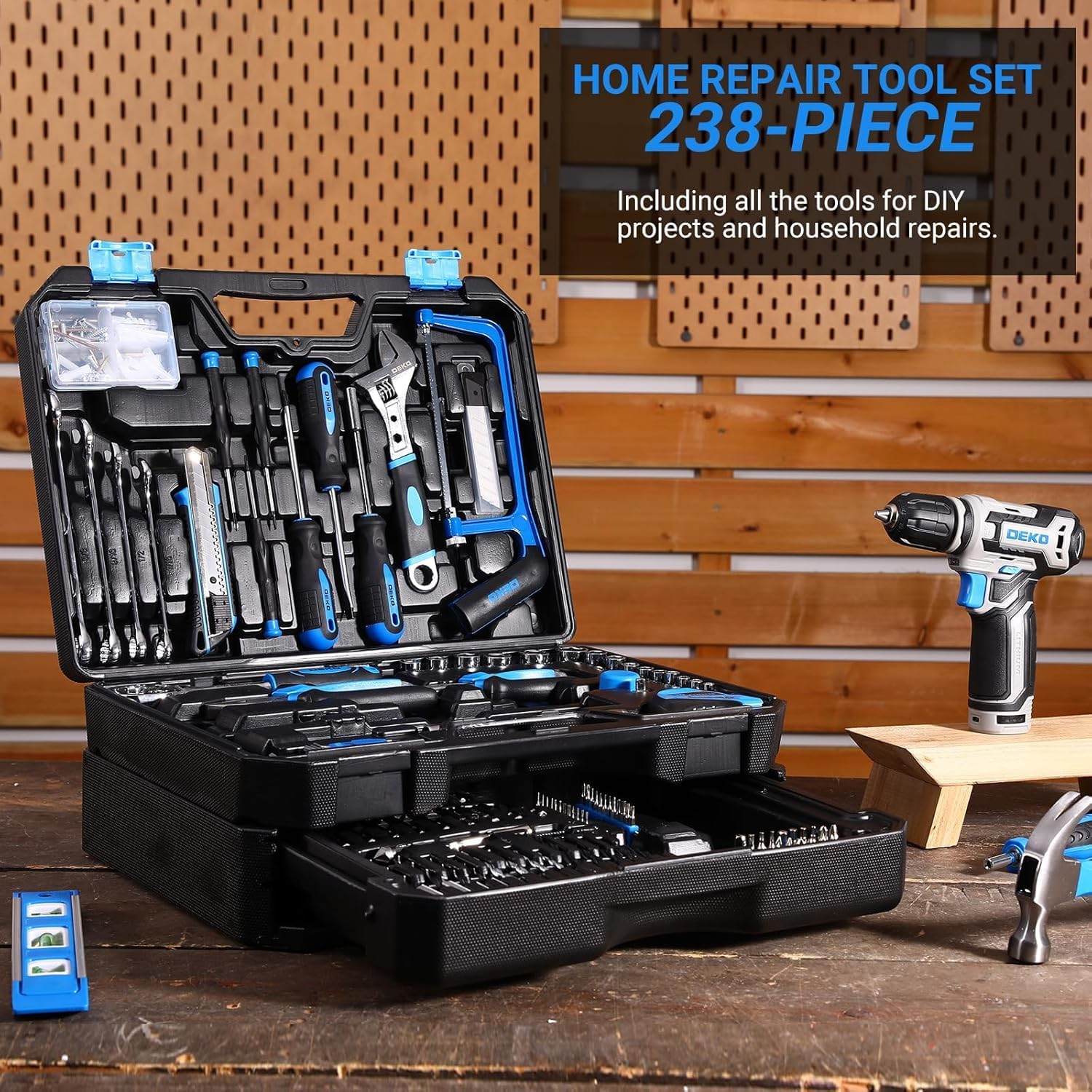 Thumbnail 1 de DEKOPRO DKMT238-BL 238-Piece Tool Set with 12V Cordless Drill, Blue
