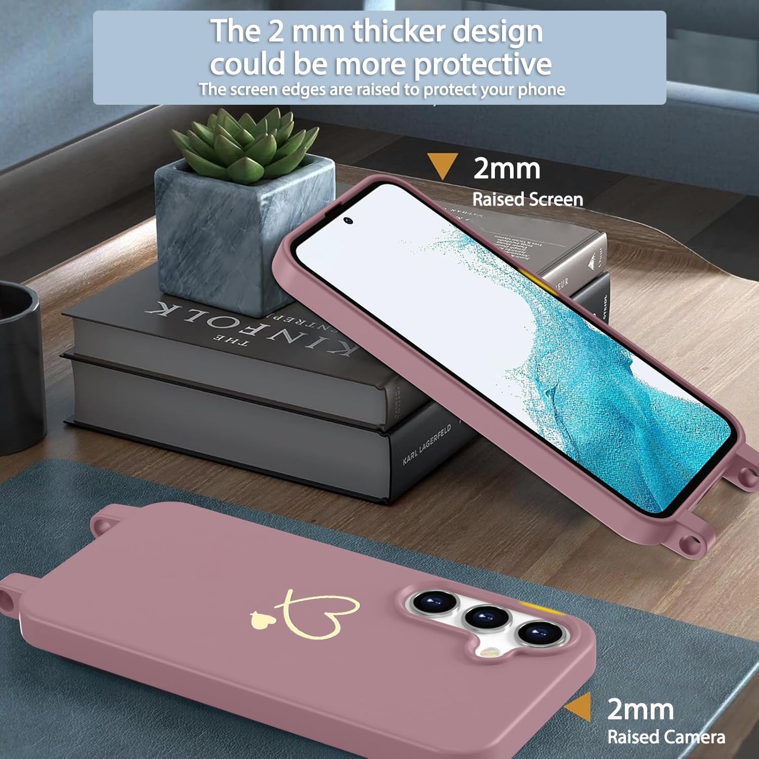 Detalle de AoozeFon Hülle für Samsung Galaxy A54 5G mit Band & Kordel (abnehmbar), Schutzhülle mit TPU/Silikon-Bumper, Rosa