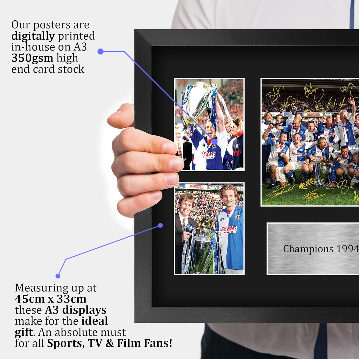 Thumbnail 2 de HWC Trading FR A3 Blackburn Rovers 1994–1995 Premier League Champions framed autograph photo display (A3)