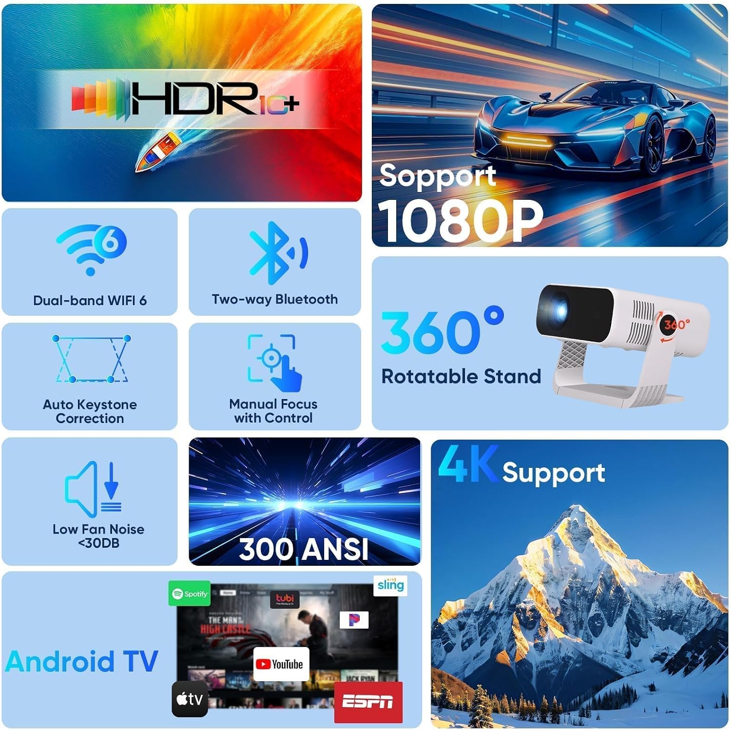 Thumbnail 1 de 2026 New Smart Projector with Android 14: Compact Home Cinema with Built-in Apps