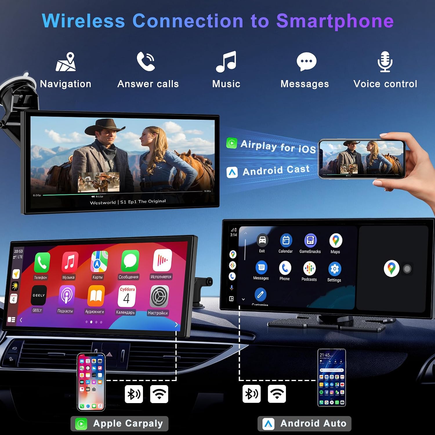 Detalle de 11-inch Car Play Screen with Dash Cam Front & Rear: Wireless CarPlay/Android Auto, 2.5K Front + 1080P Rear Recording