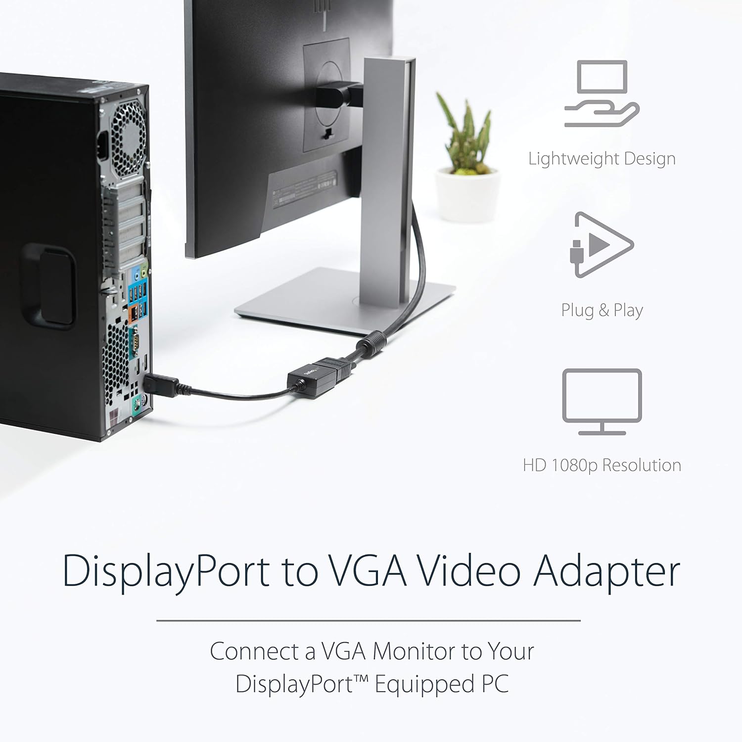 Detalle 2 de StarTech Adaptateur DisplayPort vers VGA Actif DP2VGA2 – Connexion fiable DP/DP++ vers VGA 1080p