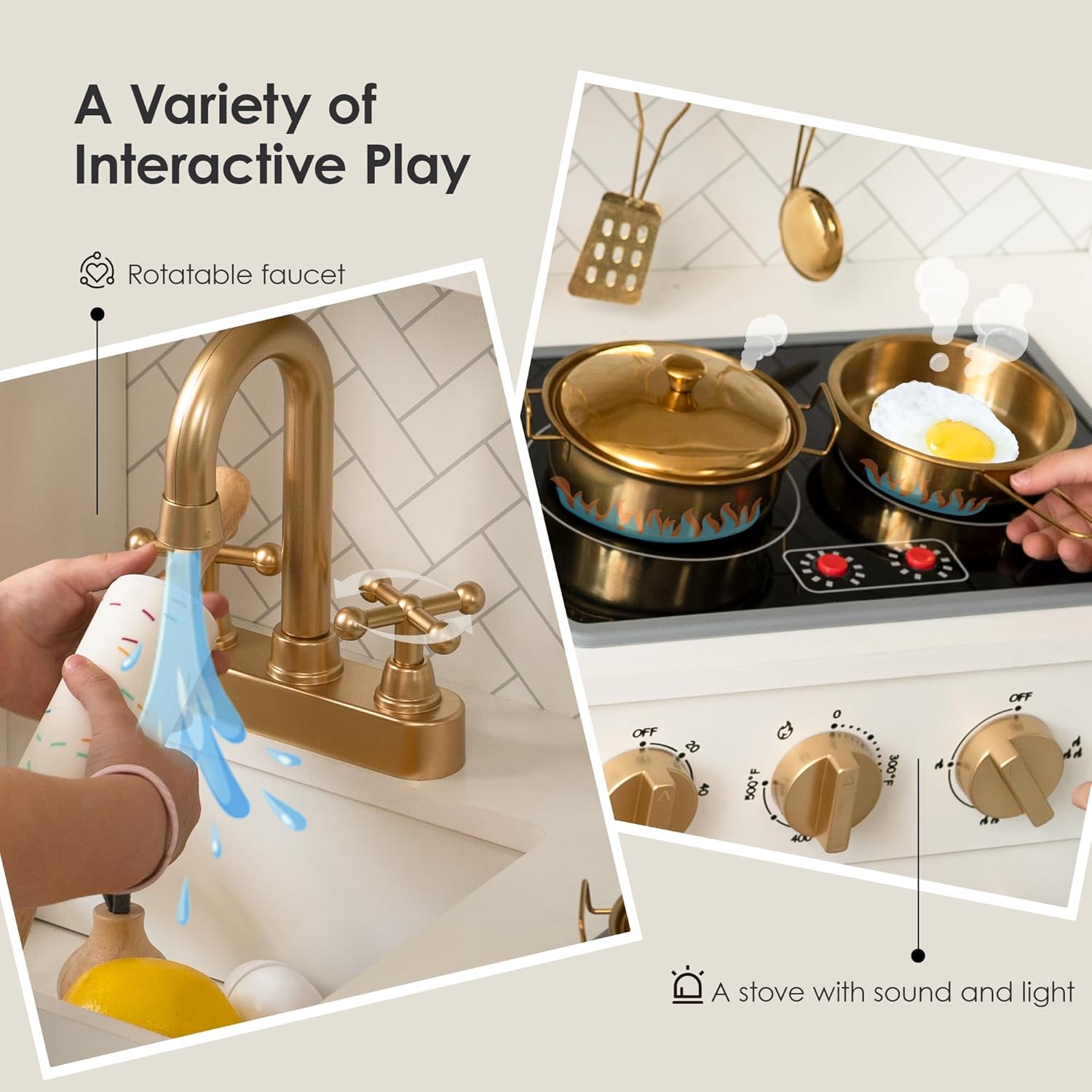 Detalle de Wooden Play Kitchen for Kids 15+ Accessories 🍽