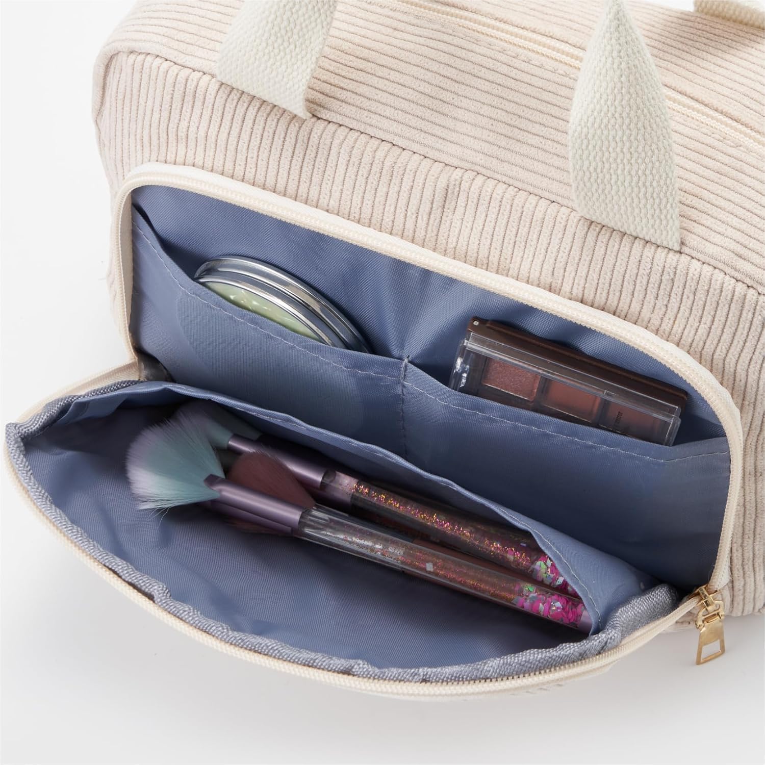 Thumbnail 3 de Funtlend Kulturtasche Damen Cord Kosmetiktasche – kompakte Reisebegleiterin mit Aufhängefunktion (25 × 9 × 16 cm)