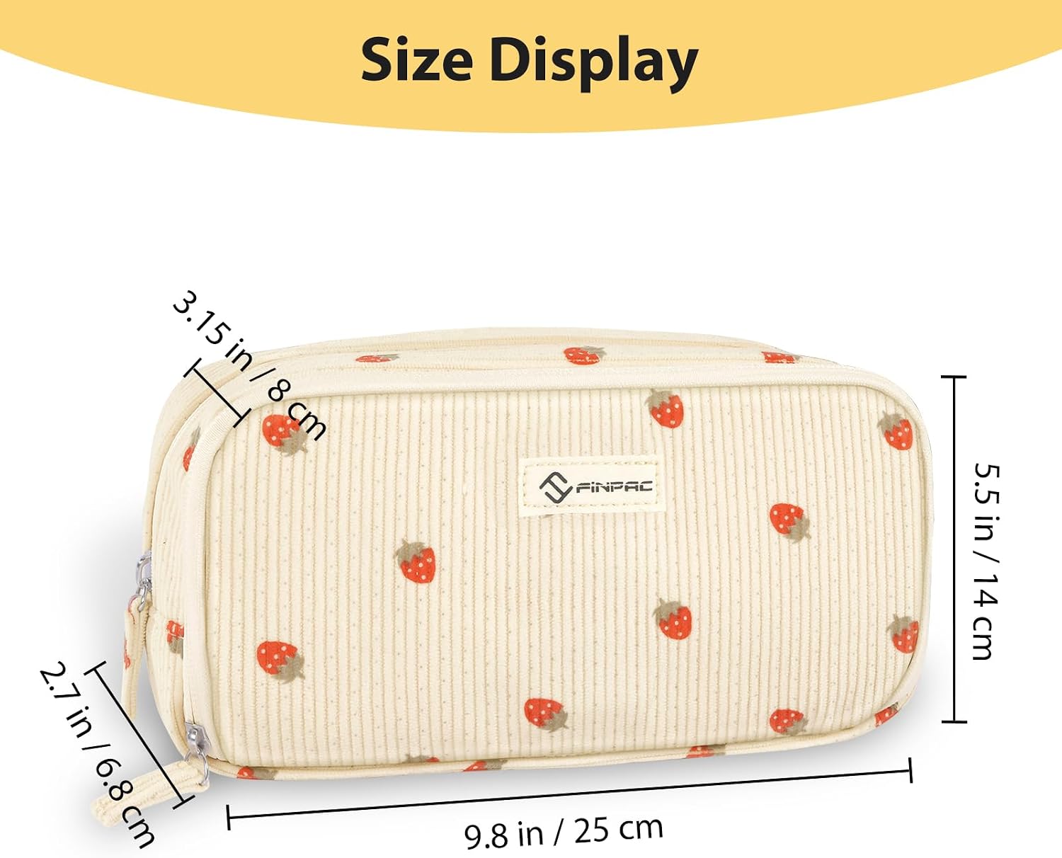 Detalle 2 de FINPAC Pencil Case: Double-Layer Corduroy 3-Compartment Case for Heavy Paperwork and Pens