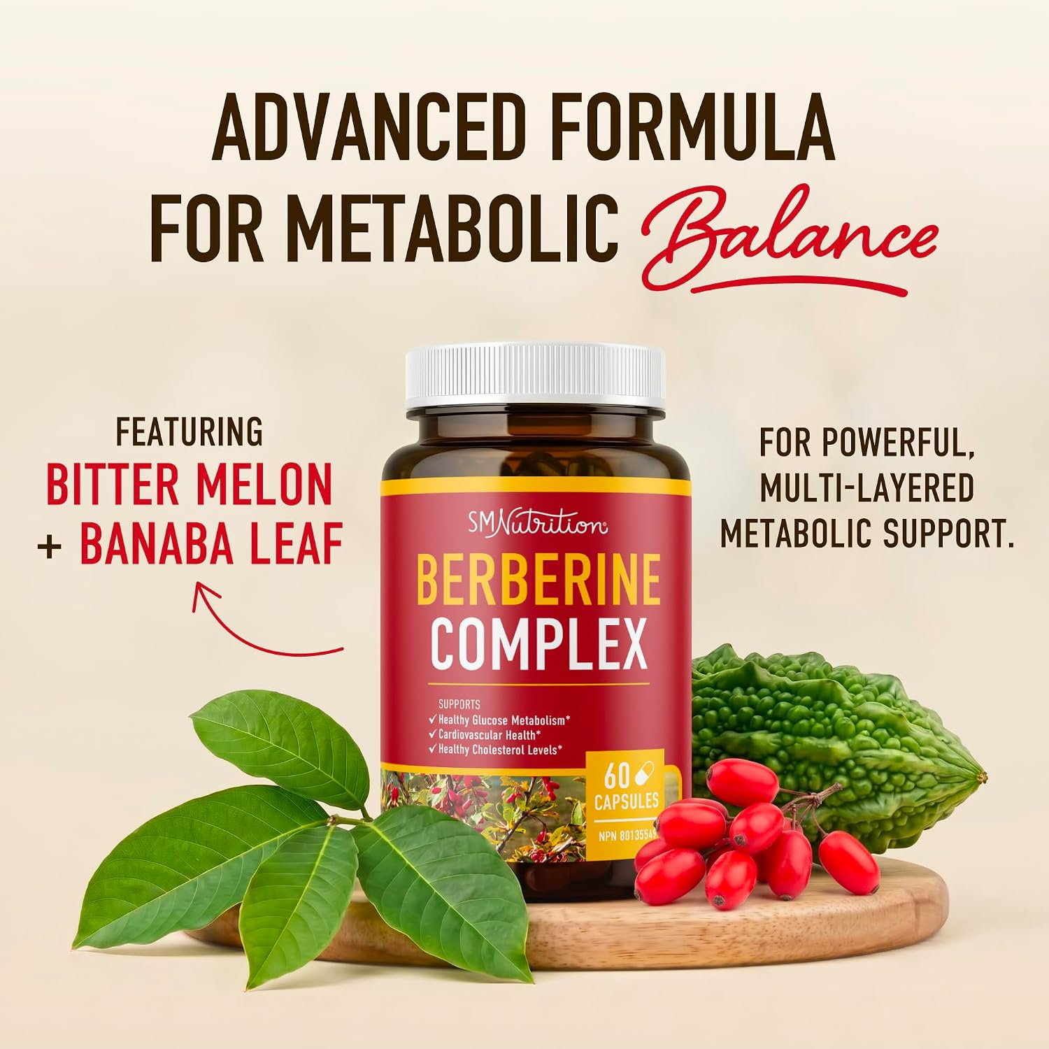 Detalle 1 de SMNutrition Berberine 1000 mg Capsules, 500 mg per Capsule with Bitter Melon
