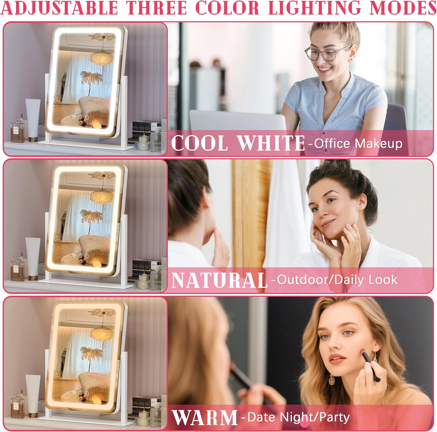 Detalle de ROLOVE Vanity Mirror with Lights 12.6"×15" LED Makeup Mirror