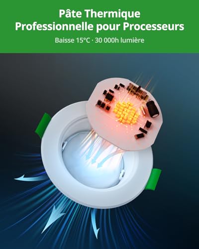 Detalle de HOMEOW Lot de 20 Spot LED Encastrable Extra Plat 5W – 68–80 mm, IP44, Blancs T° 2700/4000/6000K