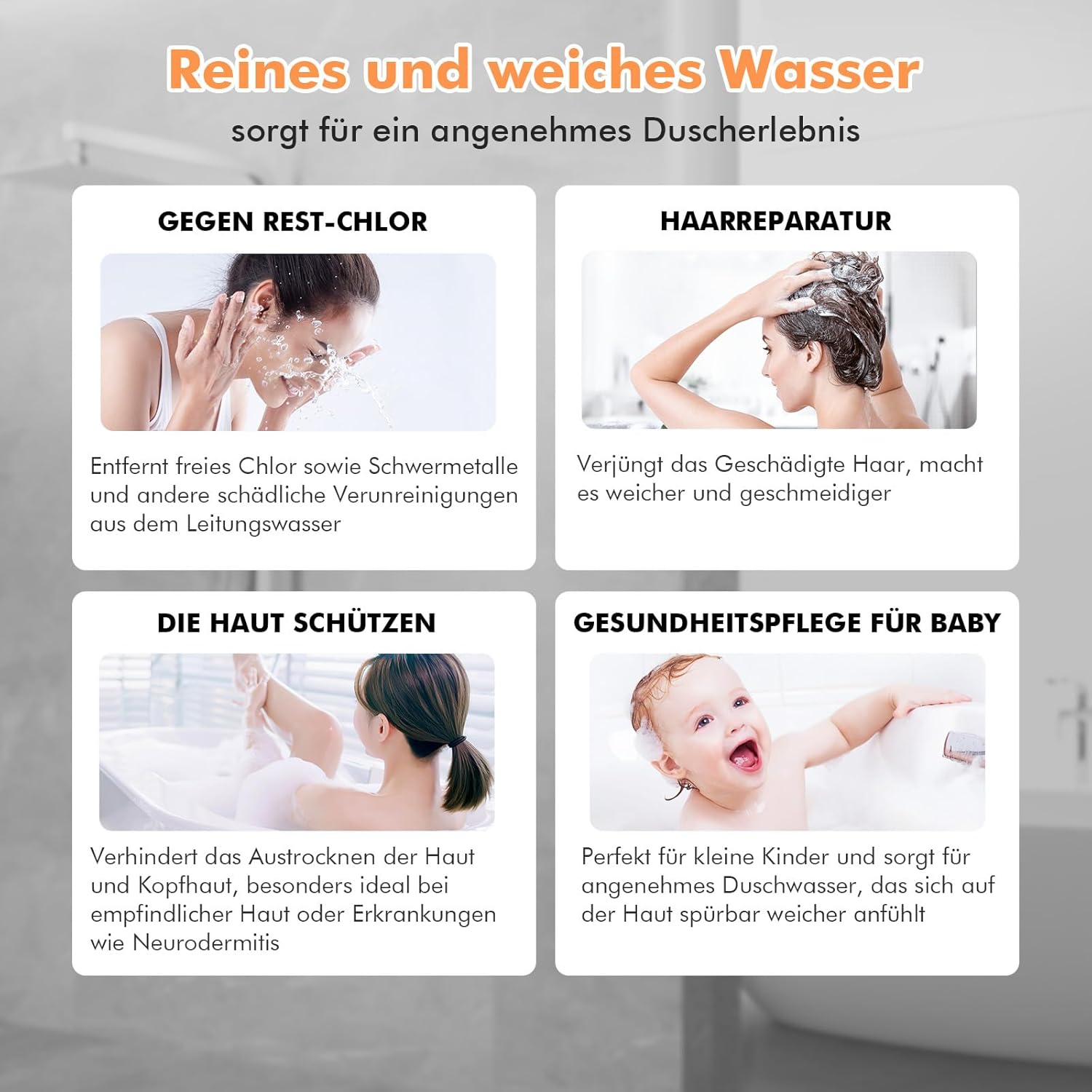 Detalle de MEKO Duschkopf mit Filter (15 Schichten) und 1,5-m-Schlauch, 3+1 Strahlarten