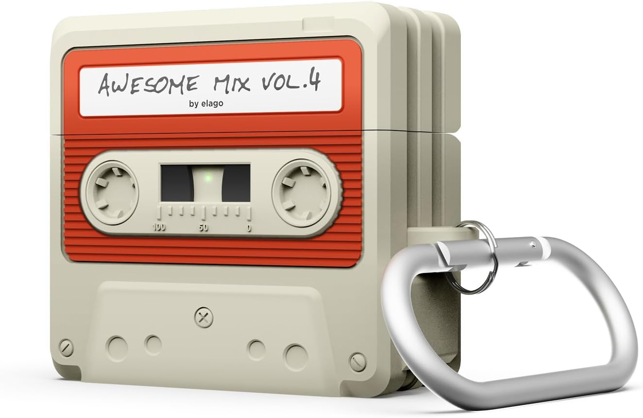 Detalle de elago Coque Cassette pour étui AirPods 4 avec mousqueton – silicone résistante aux chocs, compatible charge sans fil (blanc classique)