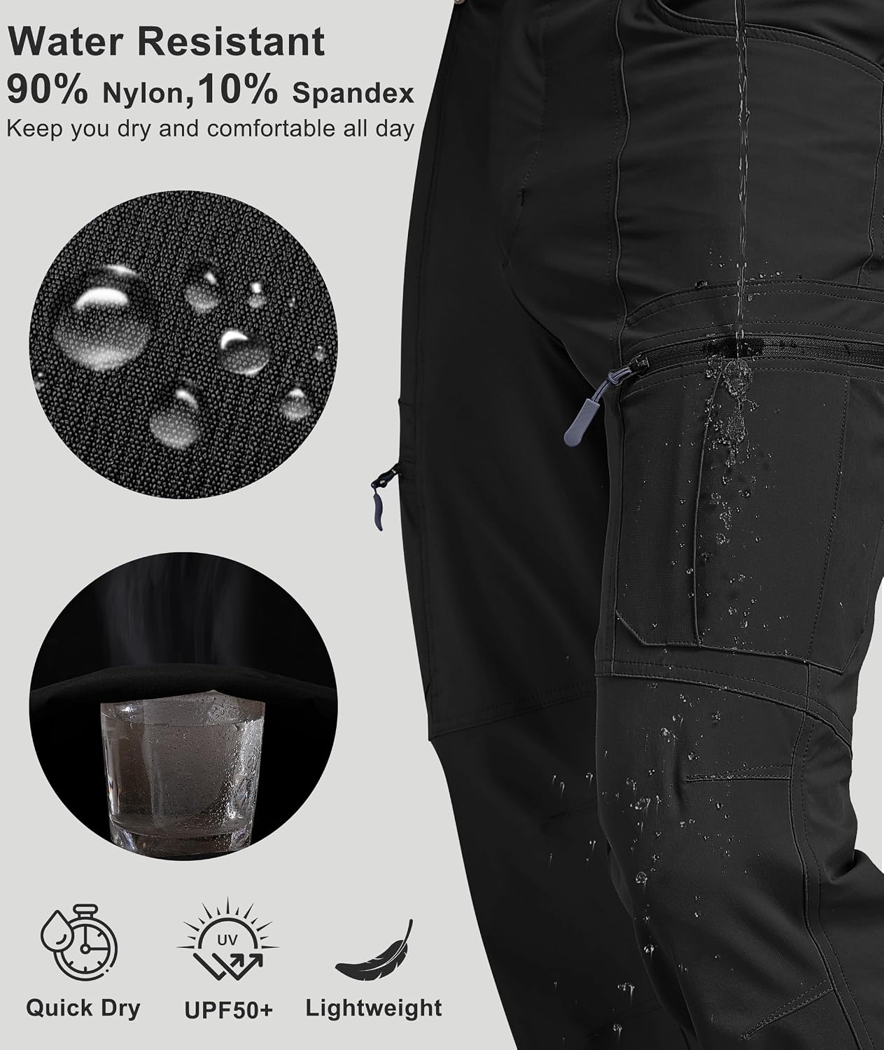 Detalle de Mens Hiking Pants Waterproof Cargo Work Pants: Lightweight Nylon, 6 Pockets