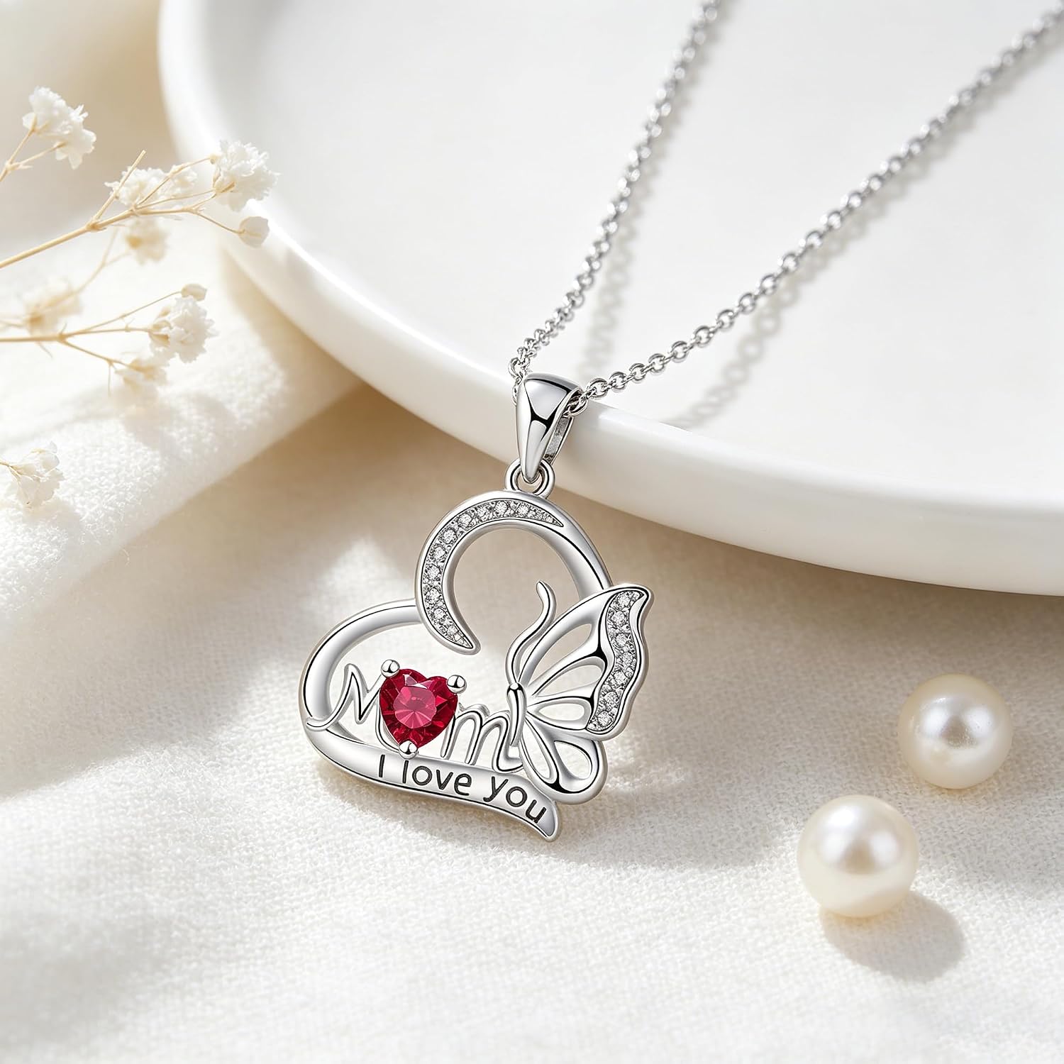Detalle 2 de Arrebol Collier pour Femme en Argent Sterling 925 – Pendentif cœur papillon, réglable 45 cm + 5 cm