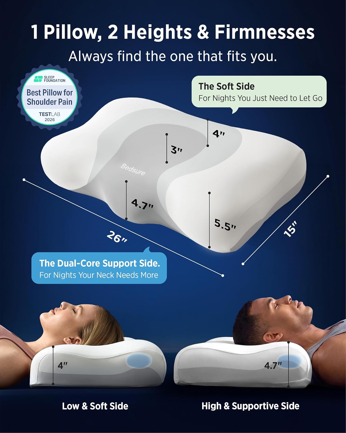 Detalle 2 de Bedsure Cervical Pillow, Memory Foam