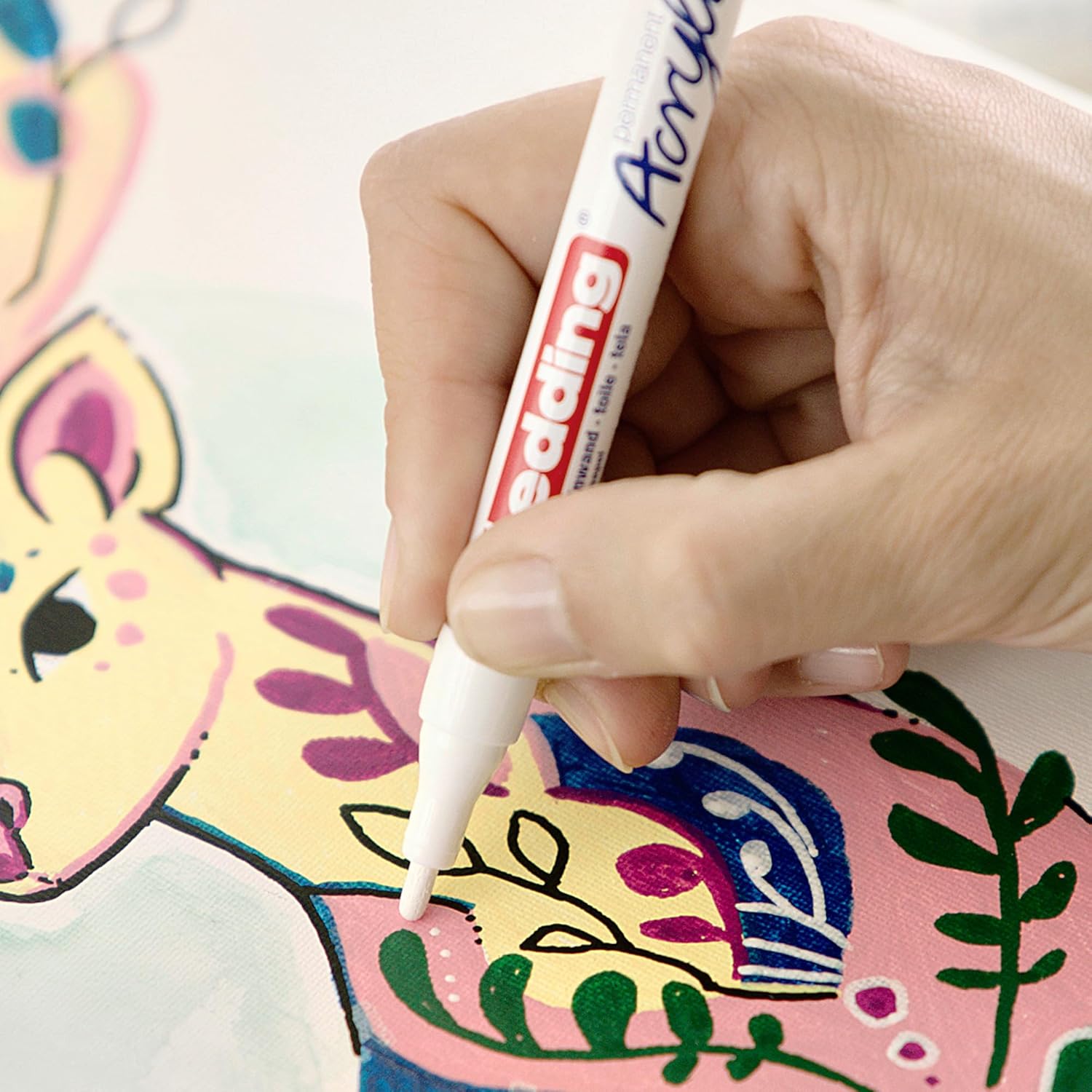 Thumbnail 2 de edding Start Easy Set Acrylstifte wasserfest fein & medium inkl. Postkartenblock – 8 Acrylfarben (nordic)