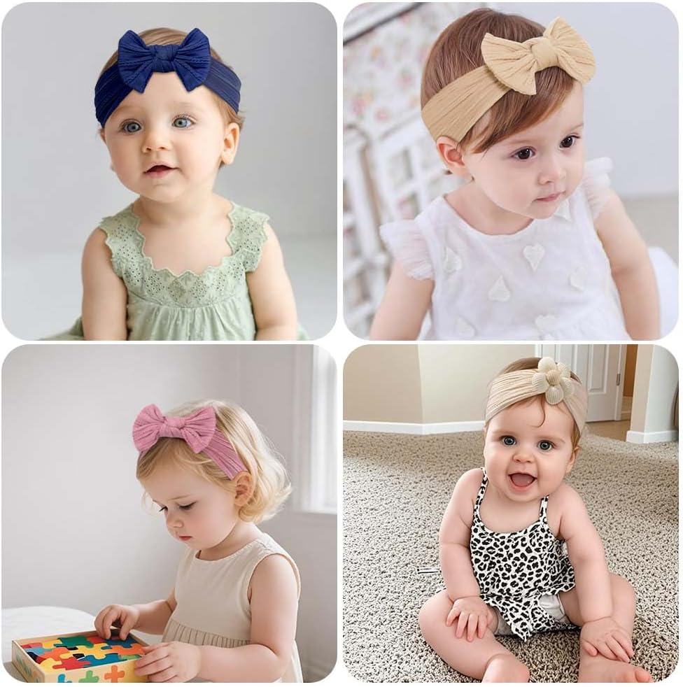 Thumbnail 2 de DiULi Fasce Bambina Neonata, Set da 3 Fasce con Fiocco in Nylon Elasticizzato – 0–3 Anni