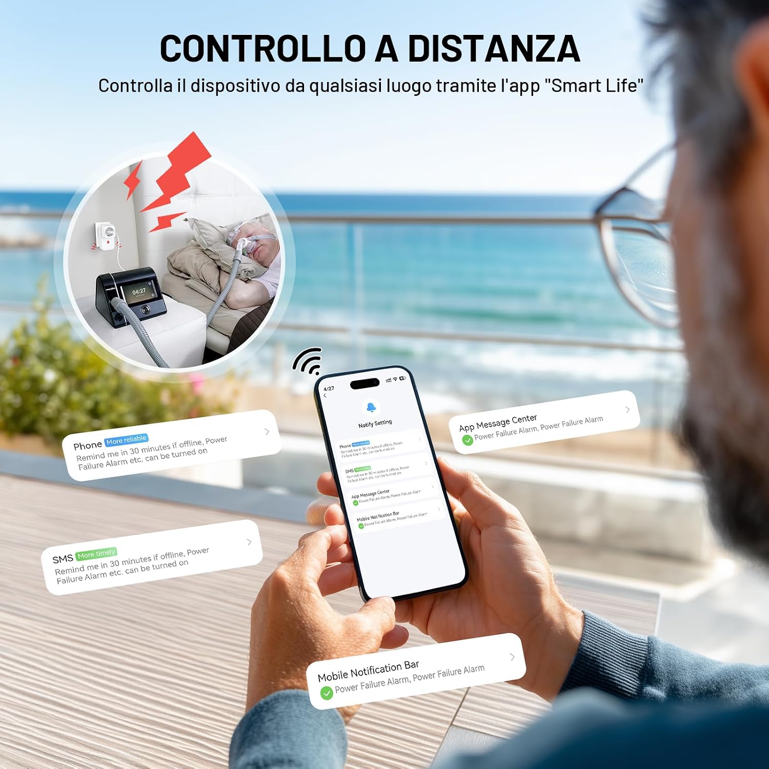 Detalle 2 de COTINSE WIFIL5D stroomuitvalmelder met 110 dB-alarm en wifi-app
