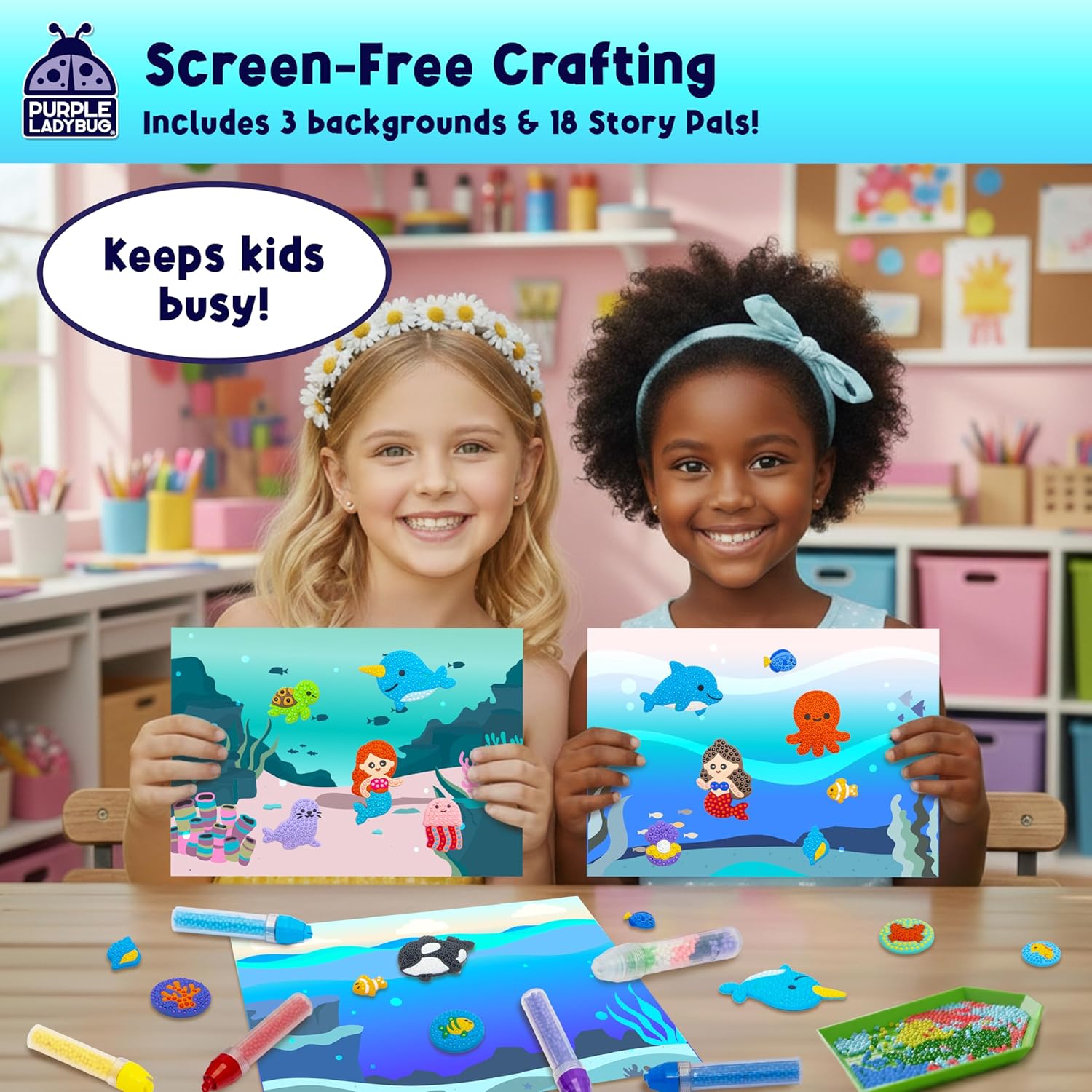 Detalle 2 de PURPLE LADYBUG My BeadStories Magical Bead Painting Ocean Kit (Ages 6–8)