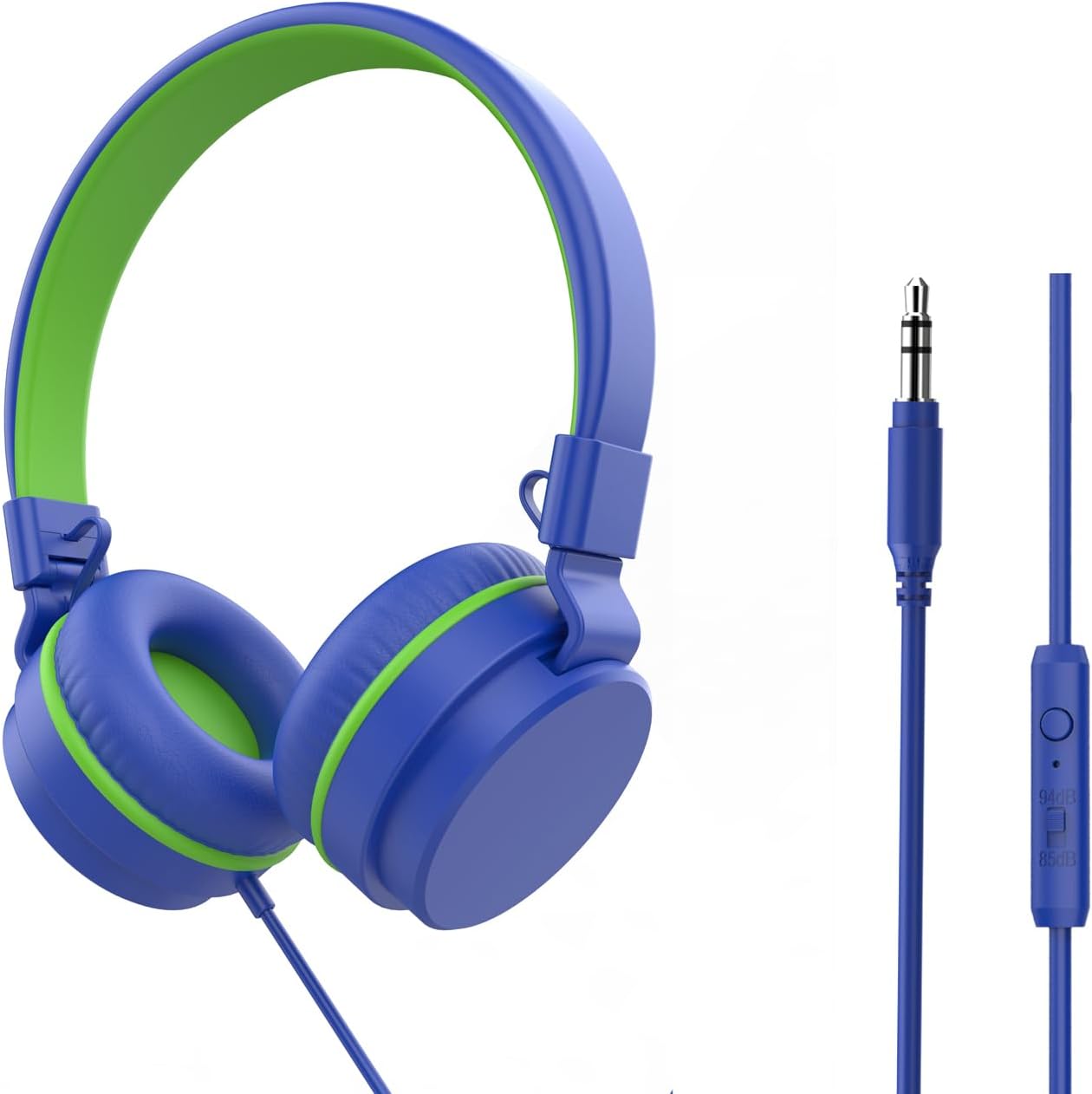 Detalle de YOYOTUNE Kids On-Ear Wired Headphones with Mic – 85/94 dB Volume Limiter, Foldable 3.5mm (Blue)