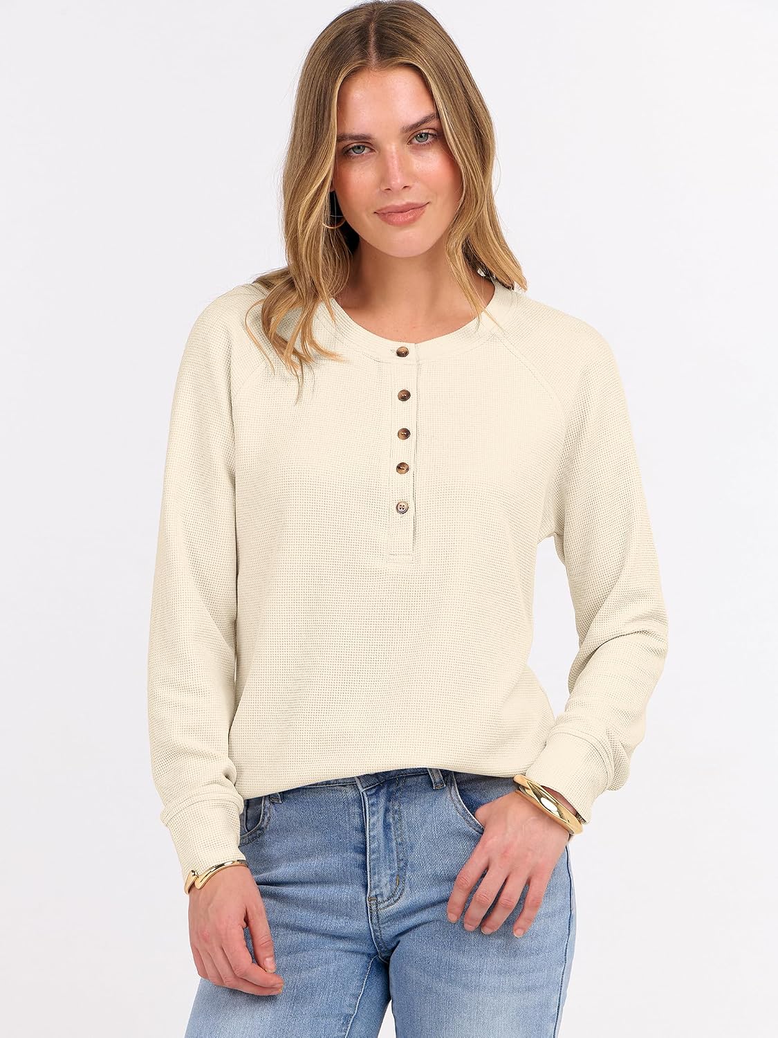 Detalle 2 de ANRABESS Waffle Knit Henley Top 2026