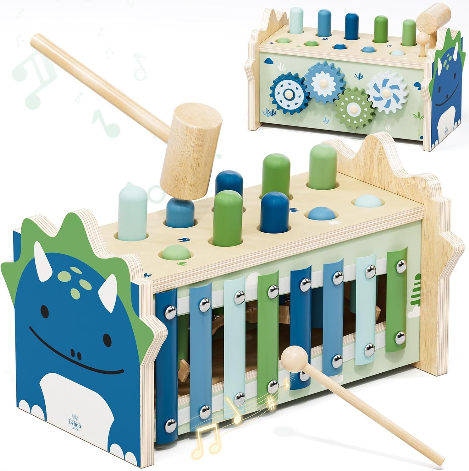 Detalle de Lehoo Castle Montessori Spielzeug ab 1 Jahr – Hammerspiel mit Xylophon & Zahnrädern aus Holz