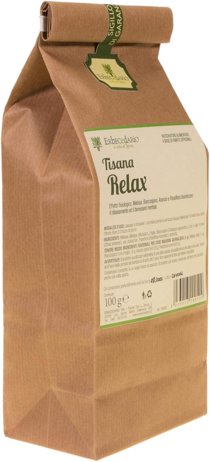 Detalle de Tisana Relax Rilassante Erbecedario 100 g: calma naturali per stress e insonnia