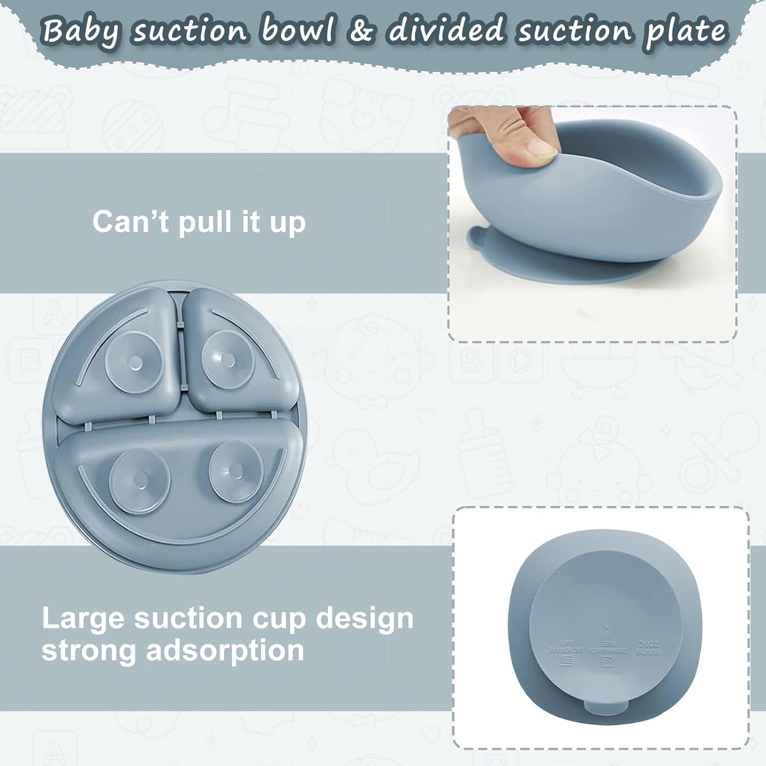 Detalle de Baby Weaning Set, 11PCS Silicone Baby Tableware with Suction Cup - Blue