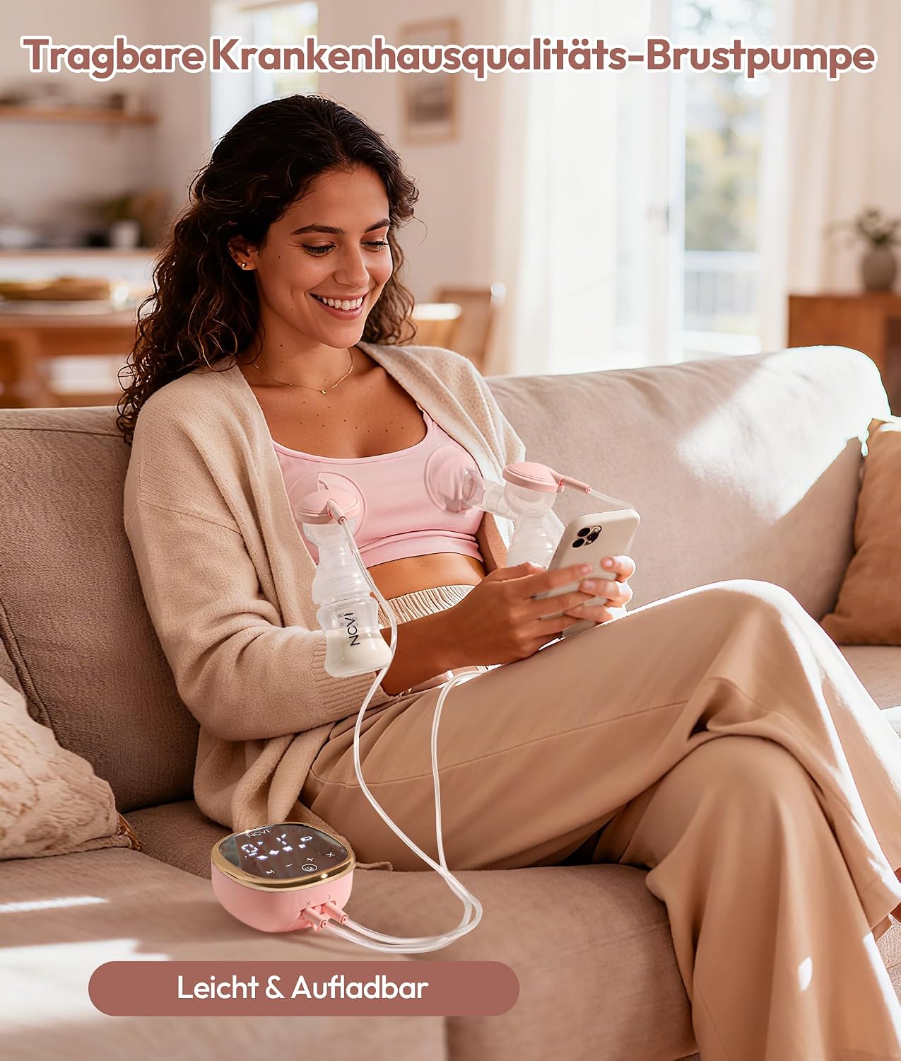 Detalle de NCVI elektrische Milchpumpe mit 4 Modi, 9 Stufen, 40 dB & Anti-Rückfluss – USB-ladbar (inkl. Beutel & Stilleinlagen)