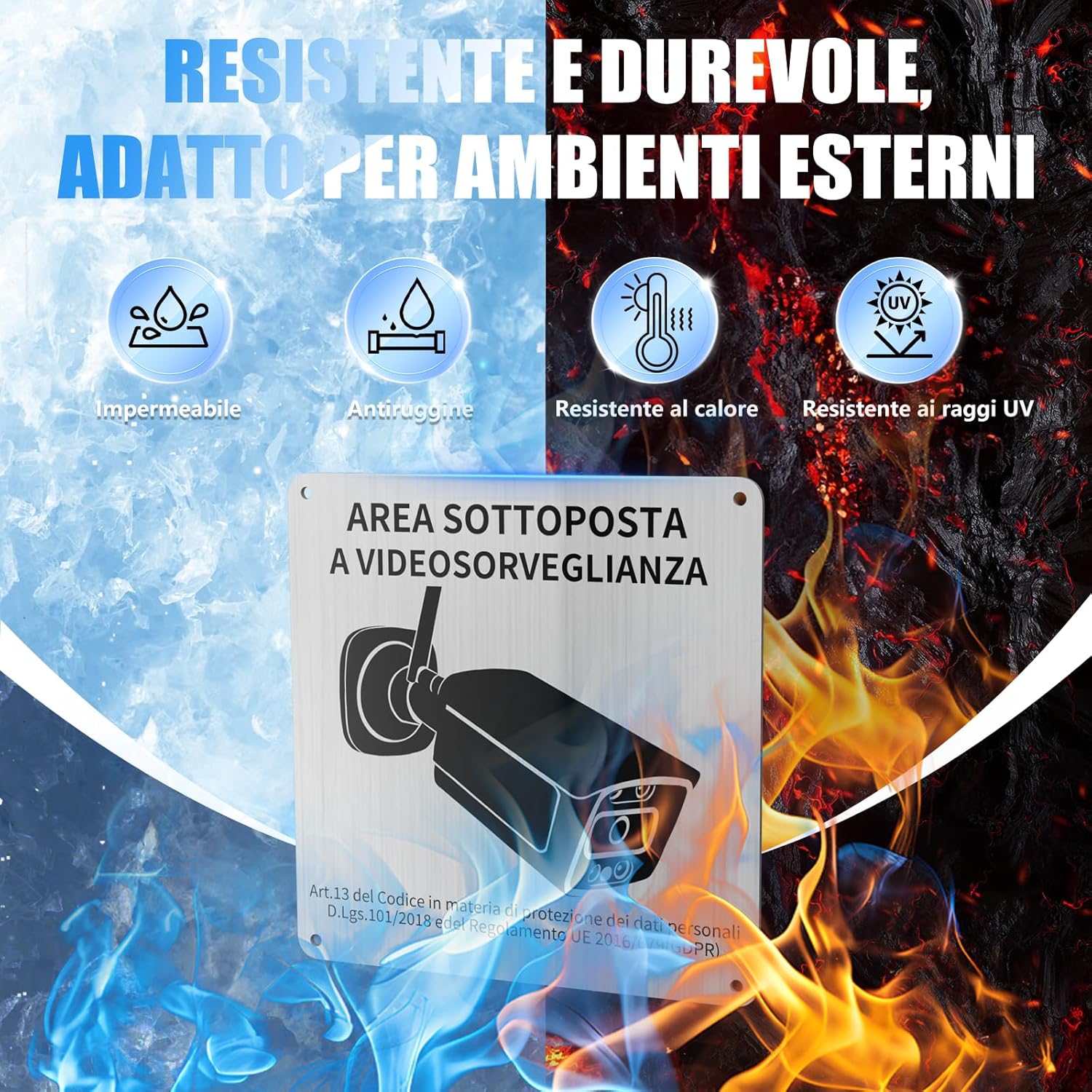 Thumbnail 2 de REIGY Cartello Area Videosorvegliata in alluminio esterno 15x15 cm (2 pezzi) con adesivo 3M e GDPR