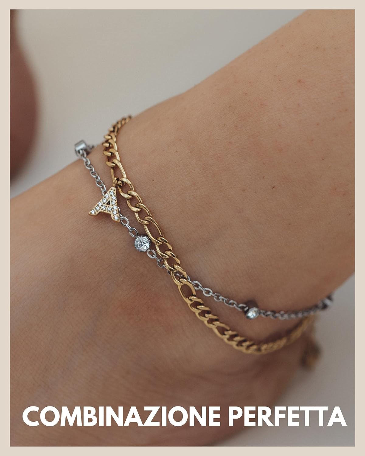 Thumbnail 2 de GD GOOD.designs Cavigliera d’oro 18 carati con lettere impermeabili, regolabile 22–27 cm