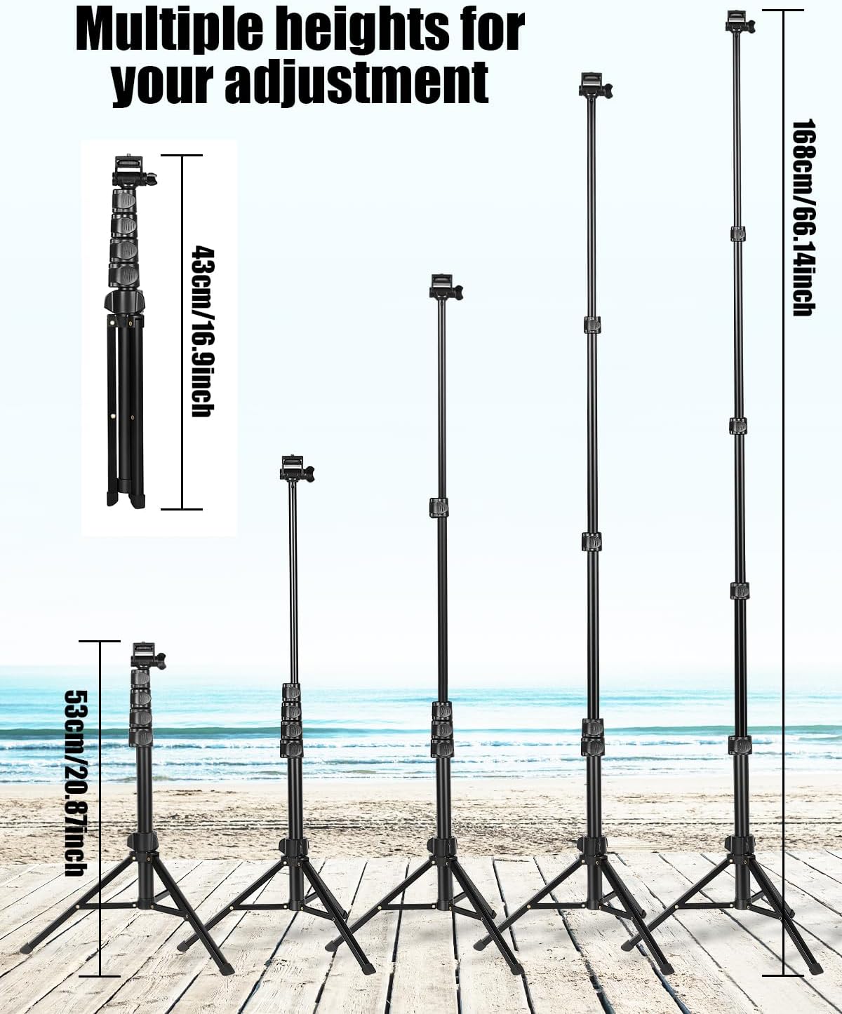 Thumbnail 5 de CAMBOFOTO 66" /168cm phone tripod: compact selfie stick + 360° swivel stand